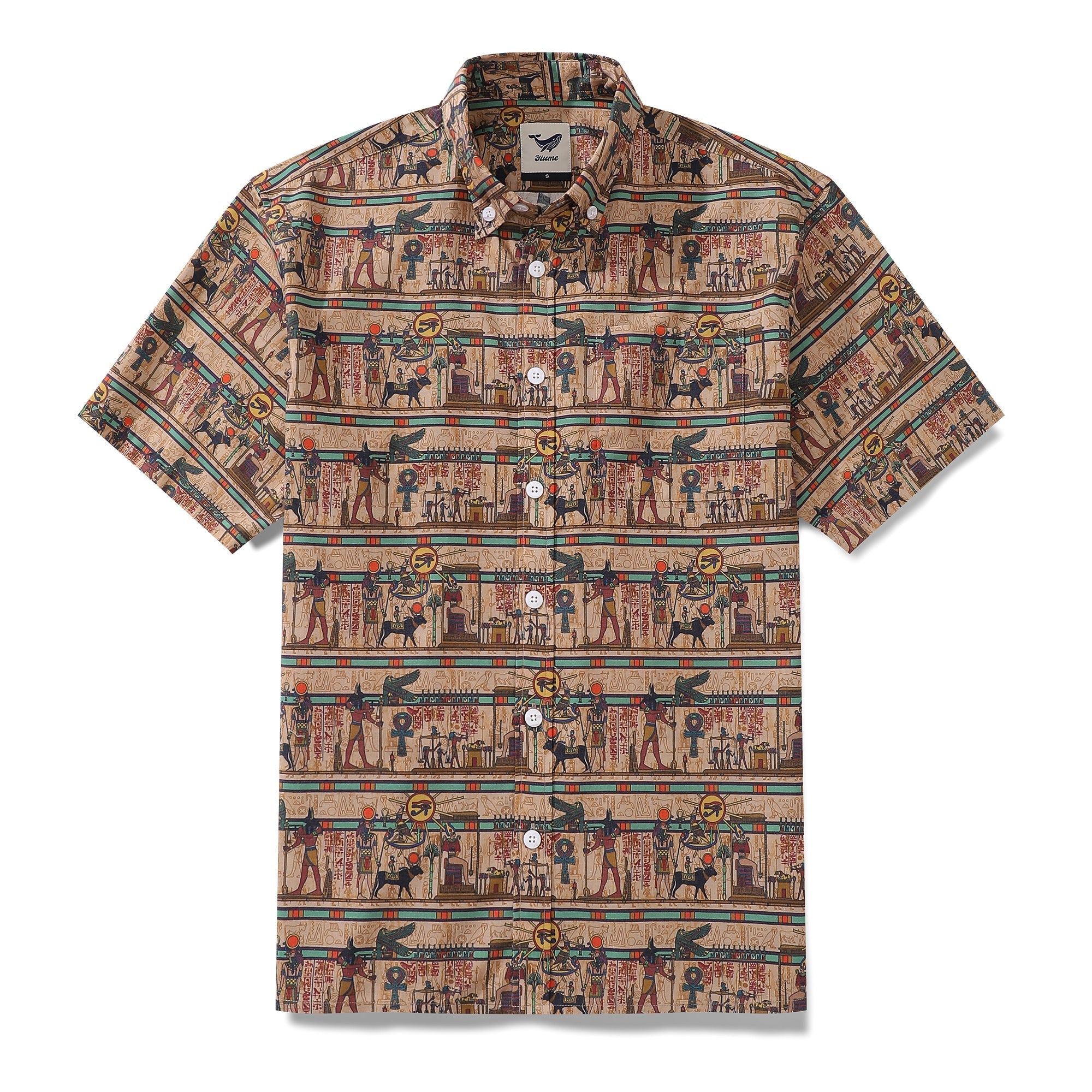 Wrinkle-Free Men's Hawaiian Shirt Egyptian Murals Print Button-down Short Sleeve Aloha Shirt By Sun