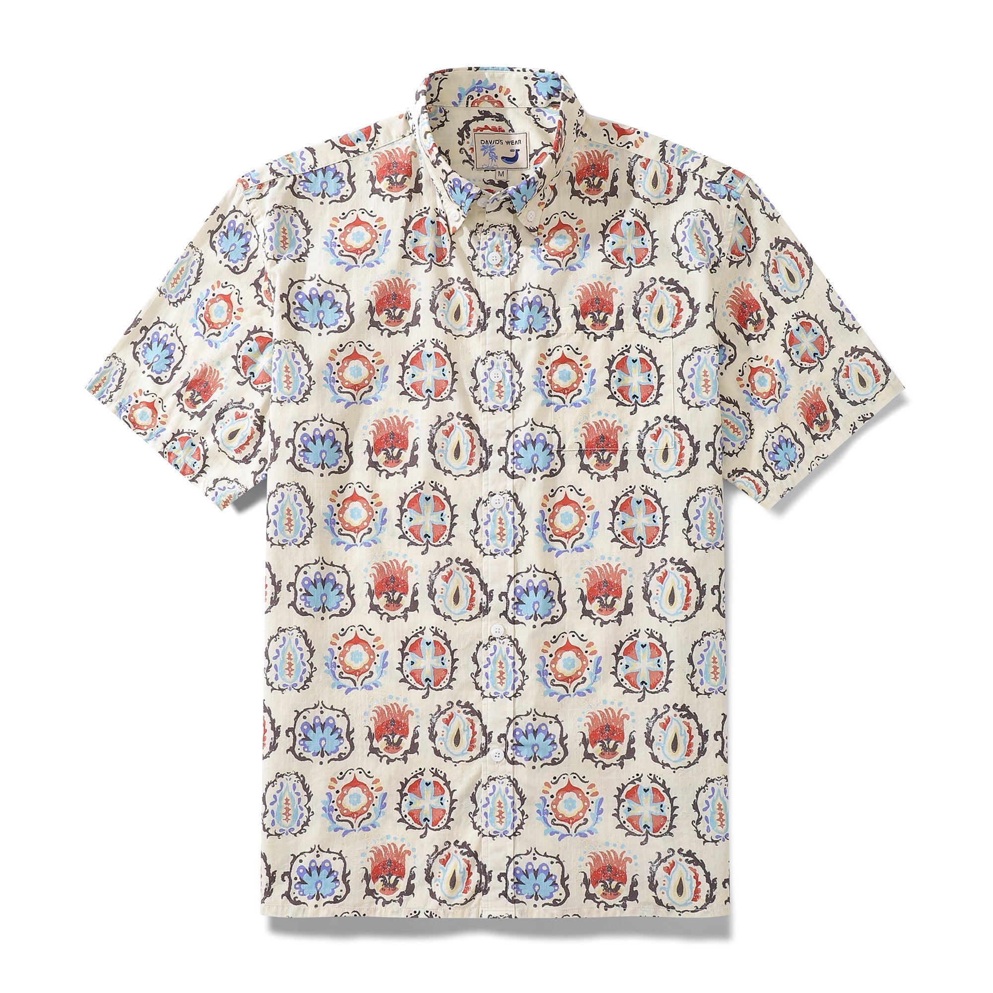 Men's Hawaiian Shirt Glamorous Market Print Cotton Button-down Short Sleeve Aloha Shirt By Evan
