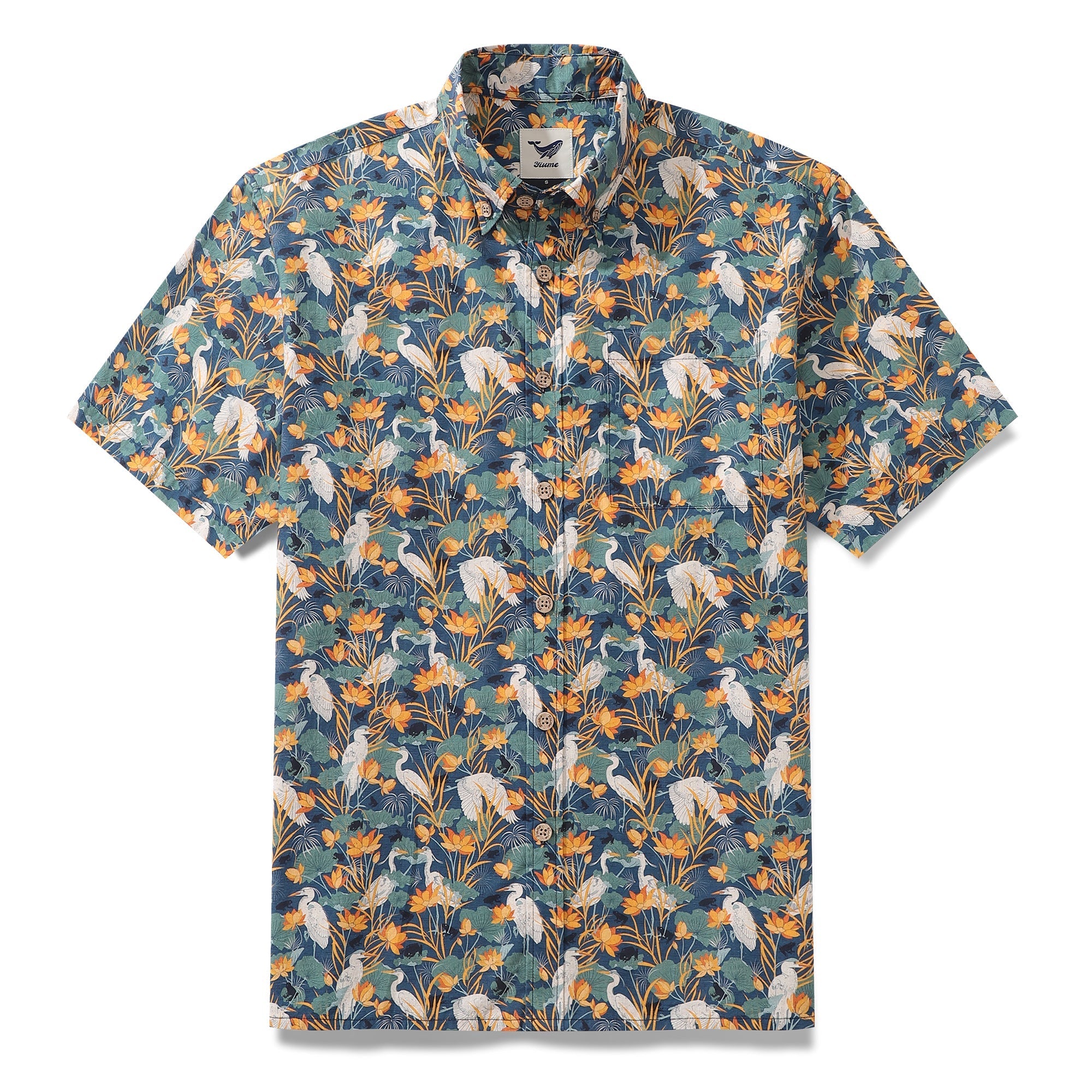 Men's Hawaiian Shirt By the pond By Cassandra O'Leary Cotton Button-down Short Sleeve Aloha Shirt