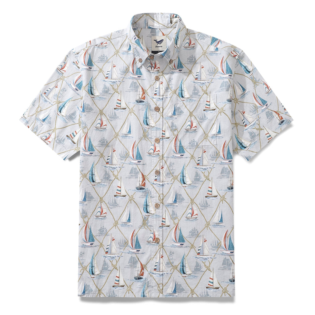 Men's Hawaiian Shirt Aloha Adventure Print Cotton Button-down Short Sleeve Aloha Shirt By Sherry