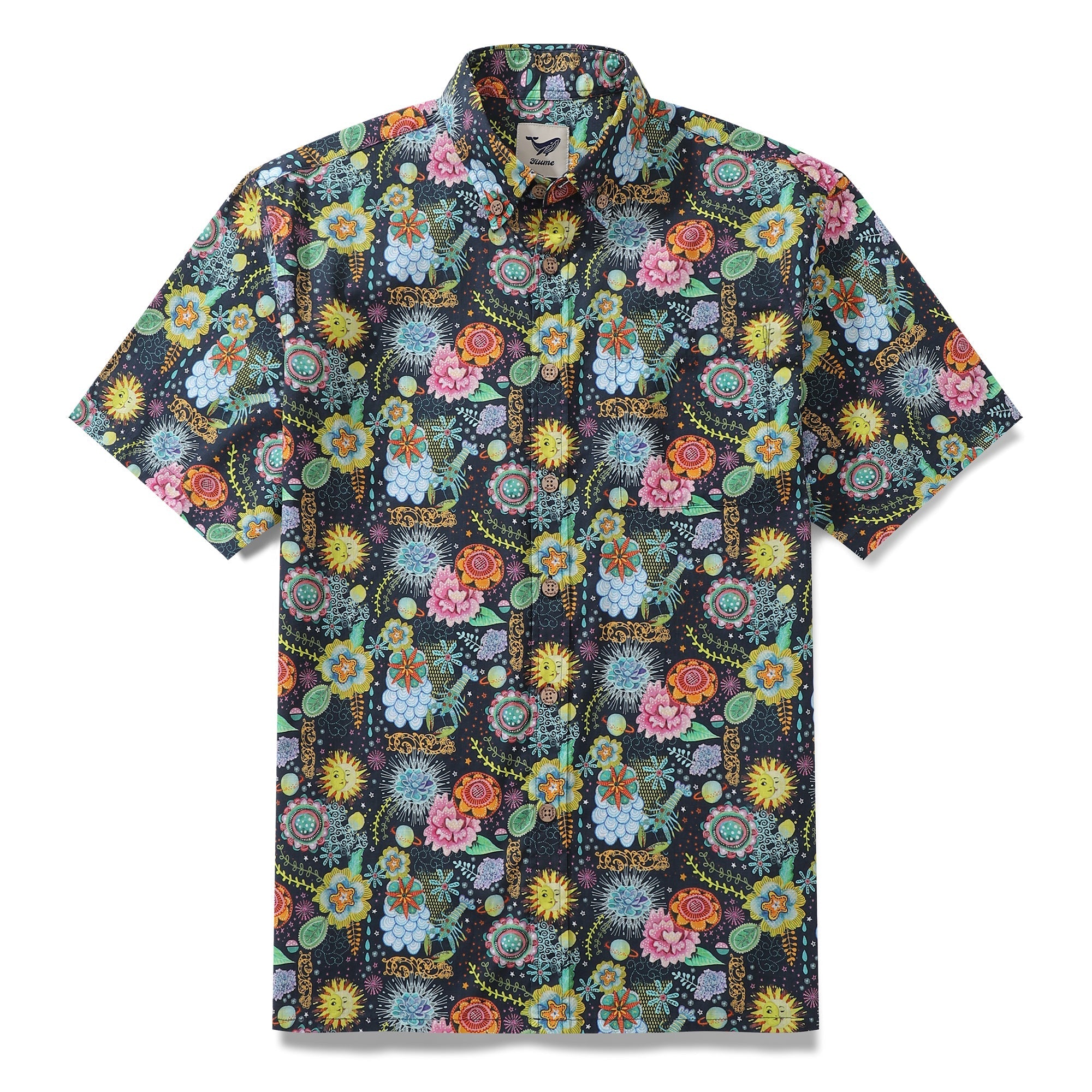 Men's Hawaiian Shirt Midnight Flowers By Caroline Bonne Müller Cotton Button-down Short Sleeve Aloha Shirt