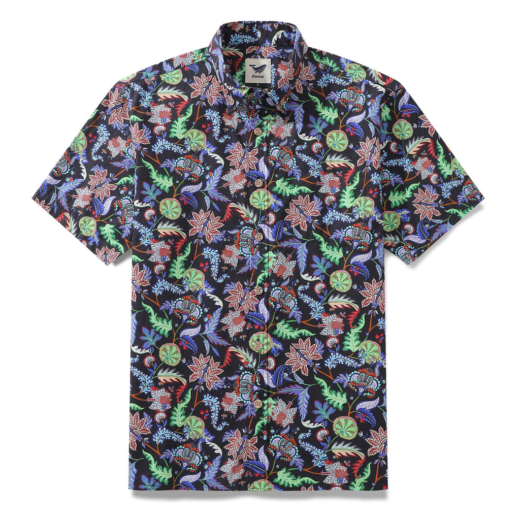 Men's Hawaiian Shirt Vibrant Vines Print Cotton Button-down Short Sleeve Aloha Shirt By Amy