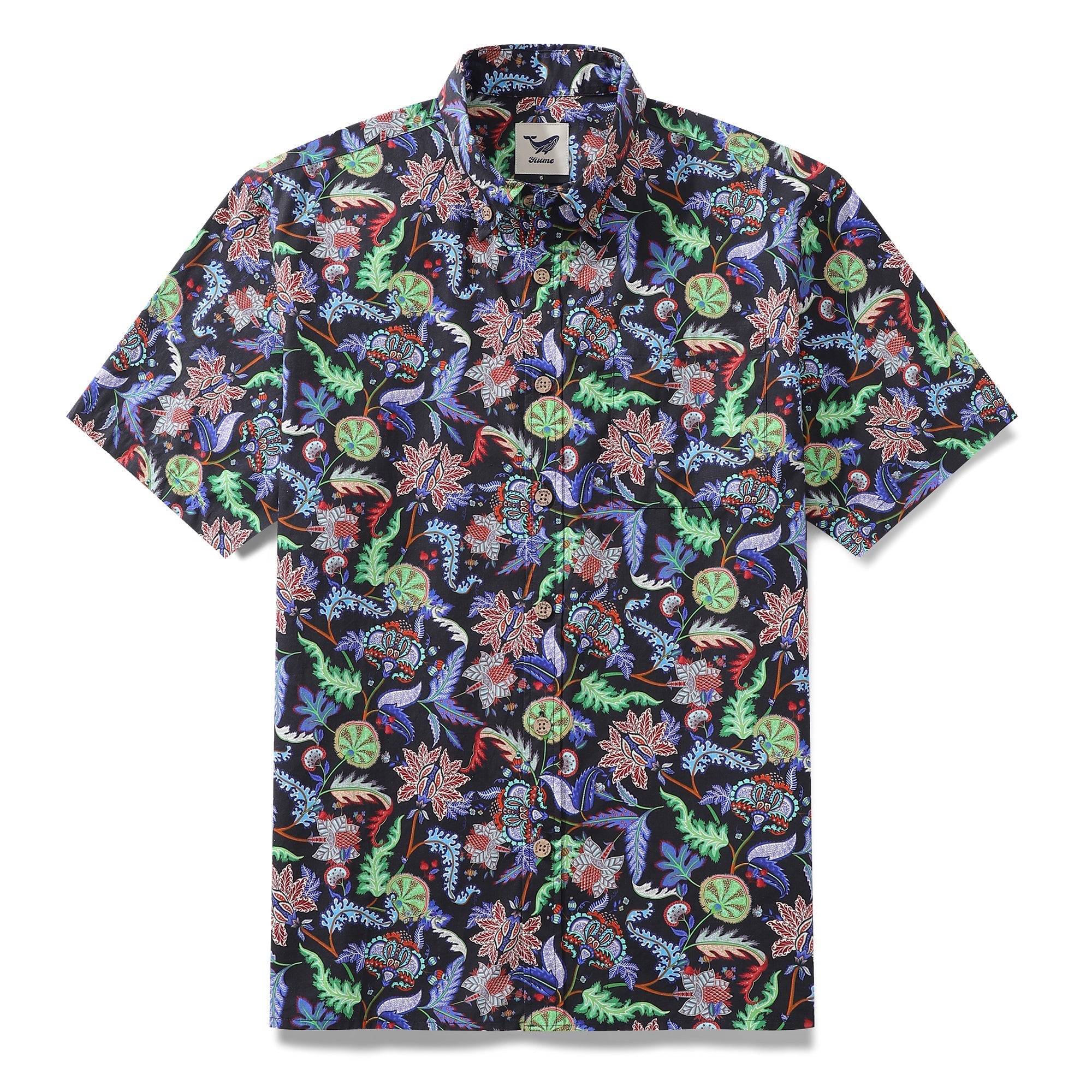 Men's Hawaiian Shirt Vibrant Vines Print Cotton Button-down Short Sleeve Aloha Shirt By Amy