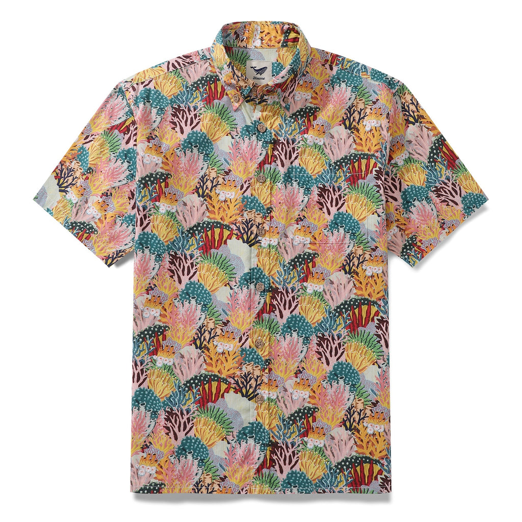 Men's Hawaiian Shirt Coral Reef Shirt 100% Cotton Button-down Short Sleeve Aloha Shirt By Fabian Lavater