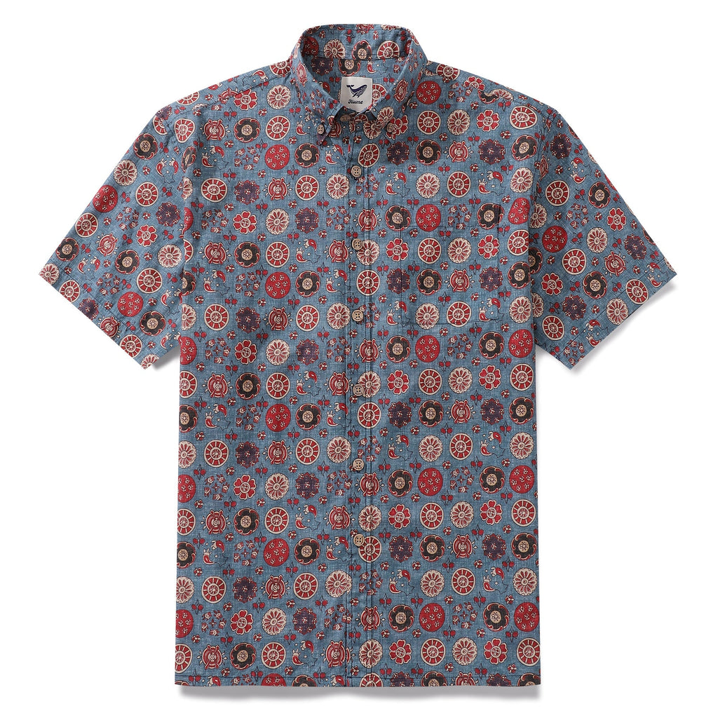 Men's Hawaiian Shirt Rose Waltz Print Cotton Button-down Short Sleeve Aloha Shirt By Cigar