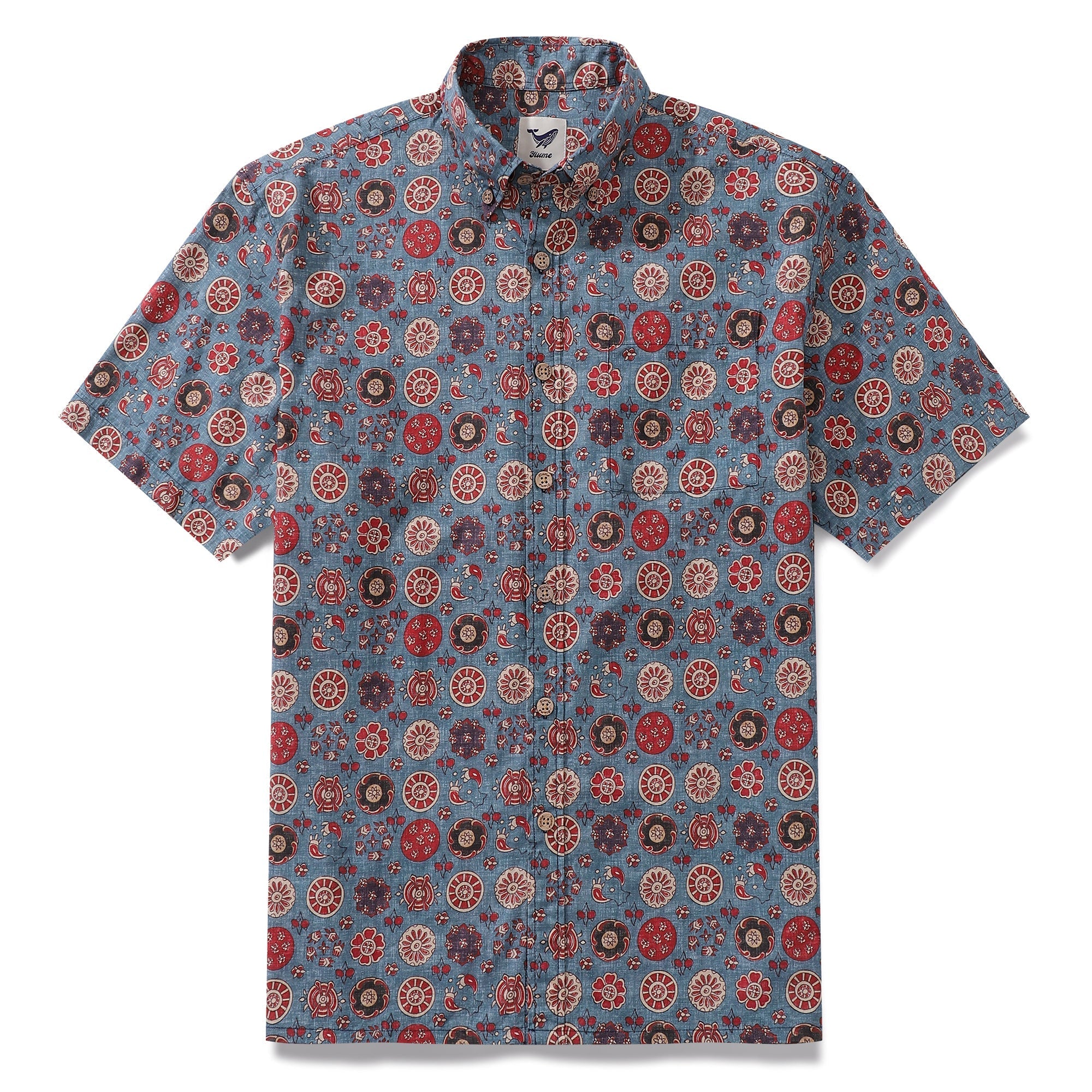 Men's Hawaiian Shirt Rose Waltz Print Cotton Button-down Short Sleeve Aloha Shirt By Cigar