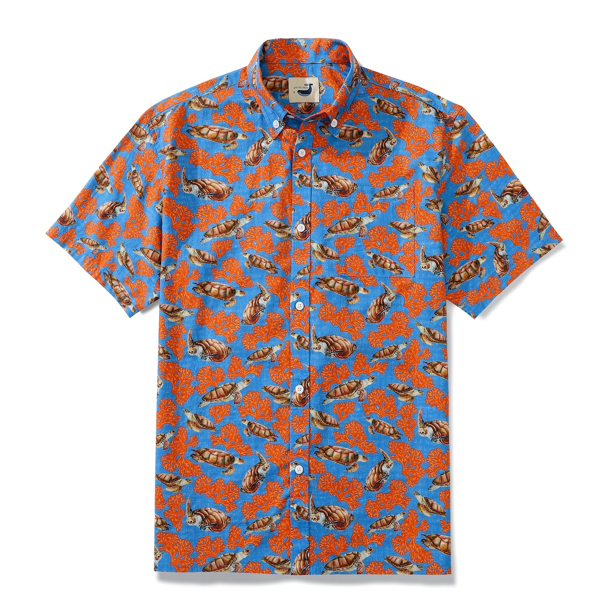 Sea Turtles And Coral Light Blue Men's Button-down Shirt 100% Cotton By Amy