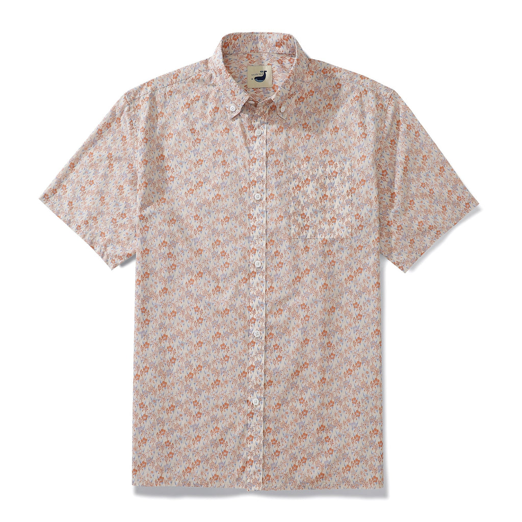 Men's Aloha Shirt Light Pink Floral Cotton Short Sleeve Button Down Pocket Workwear By Amy