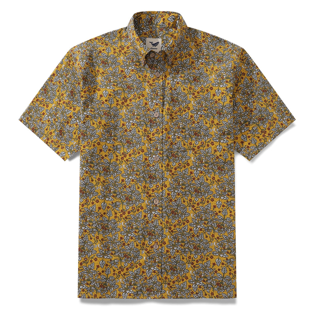 Men's Hawaiian Shirt Leaves and Flowers Print Cotton Button-down Short Sleeve Aloha Shirt By Yakima