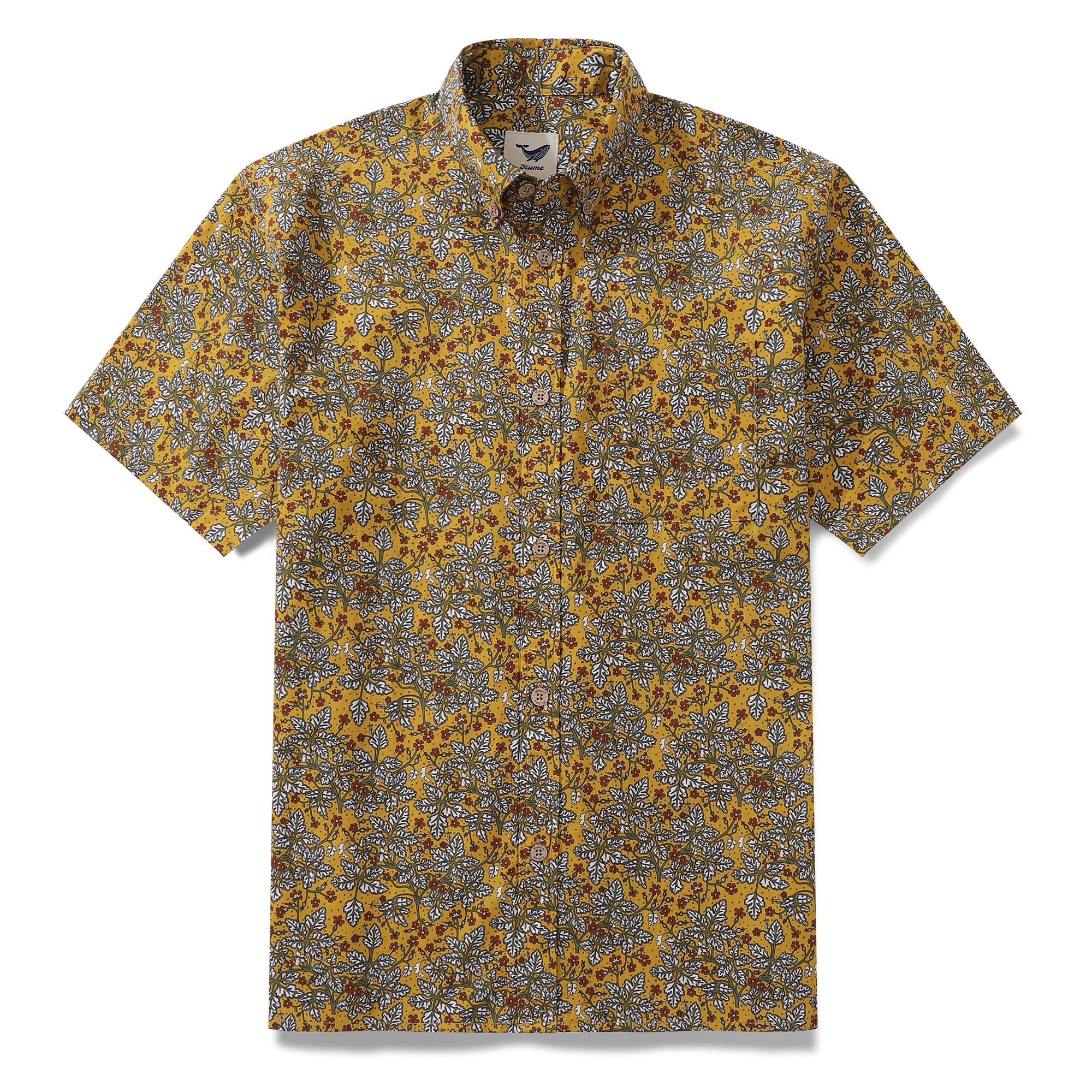Men's Hawaiian Shirt Leaves and Flowers Print Cotton Button-down Short Sleeve Aloha Shirt By Yakima