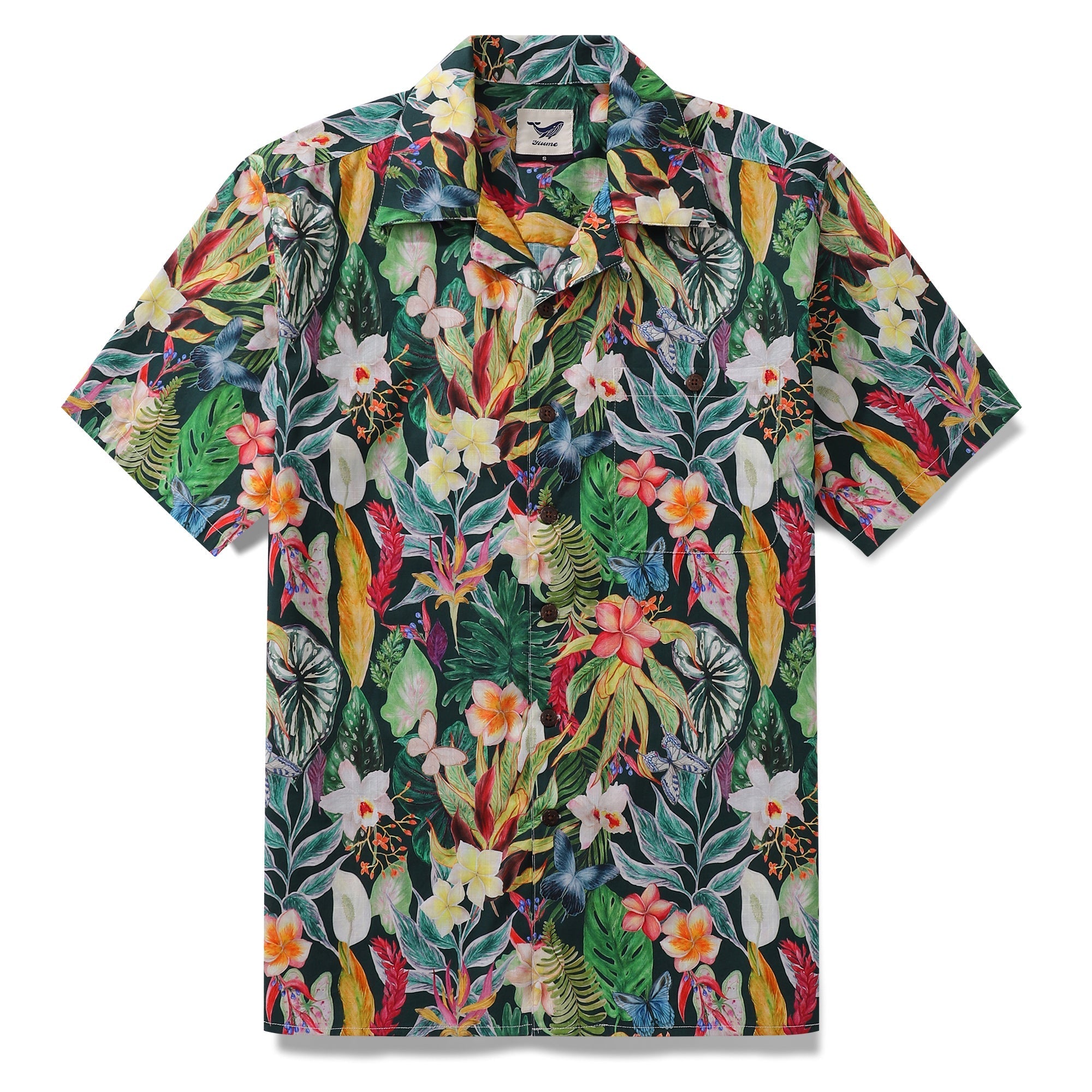Hawaiian Tropical Shirt For Men Floral Butterfly Fantasy Shirt Camp Collar 100% Cotton By Cigar