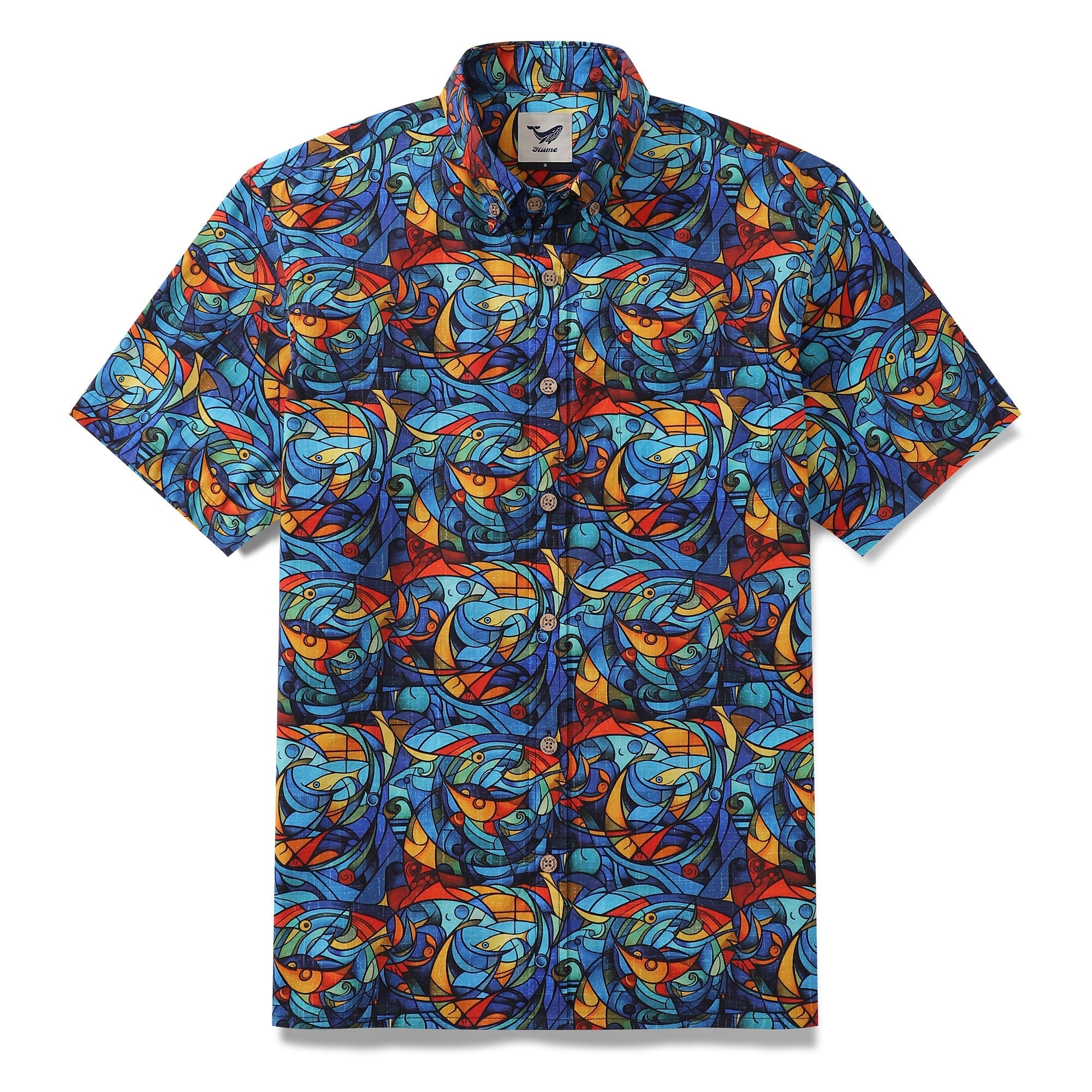 1960s Vintage Men's Hawaiian Shirt Cubism Print Cotton Button-down Short Sleeve Aloha Shirt By Sun
