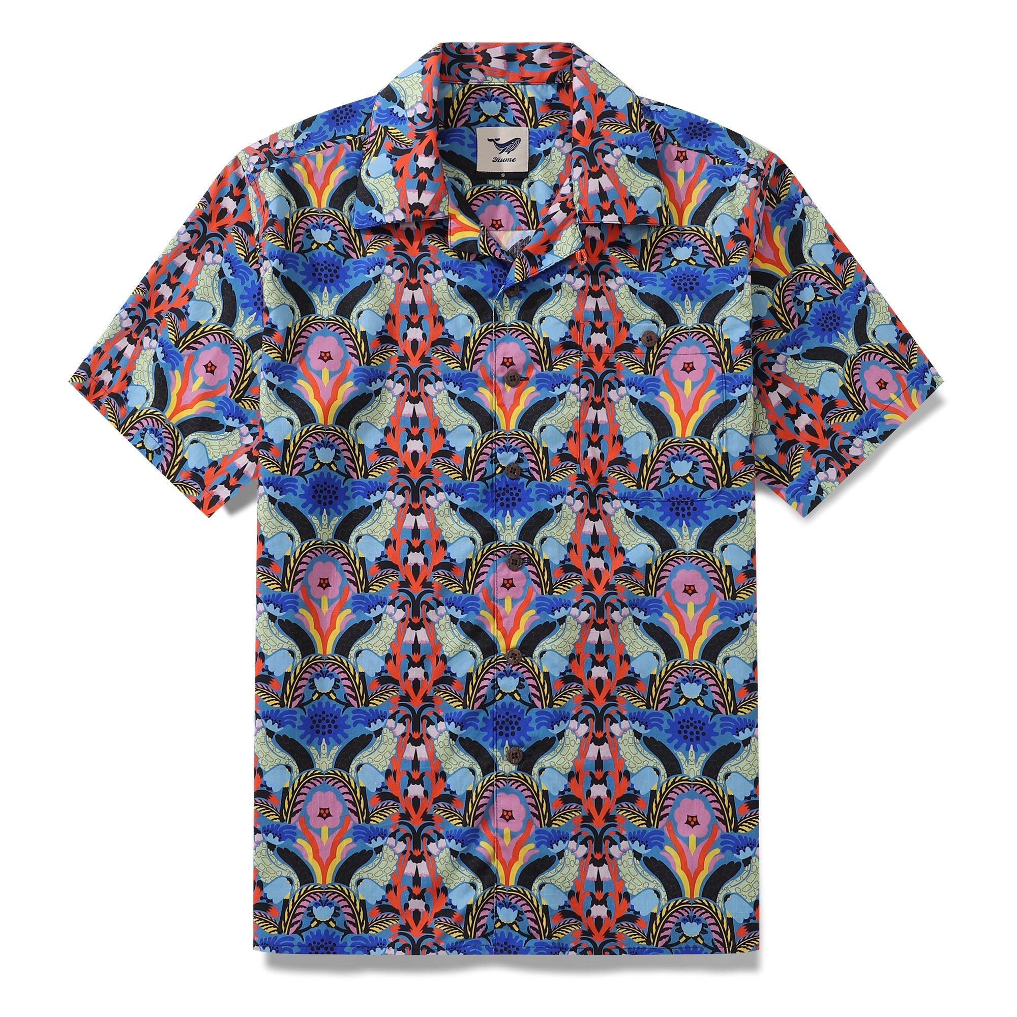 Vintage Hawaiian Shirt For Men Colorful Flower Wheel Camp Collar Shirt By Cecilia Pettersson