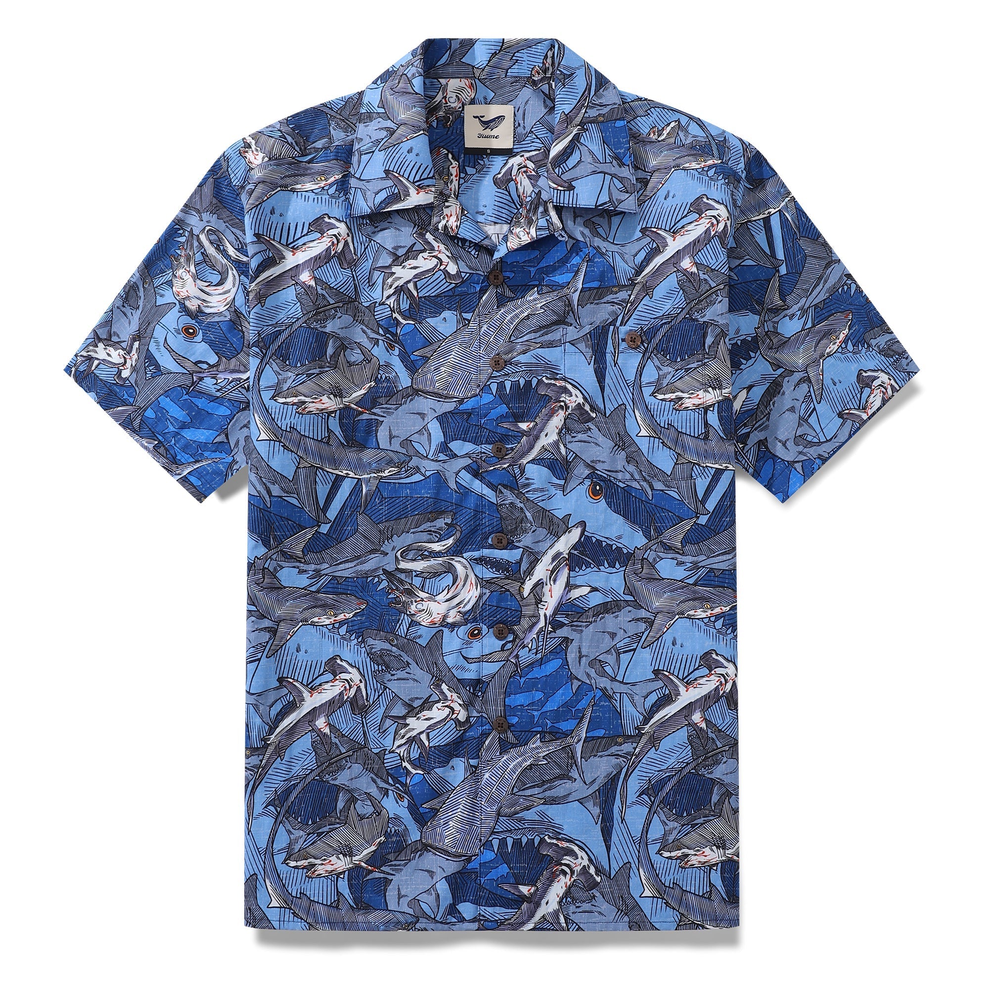 Hawaiian Shirt For Men Sharks in Schools Shirt Camp Collar 100% Cotton By Sun