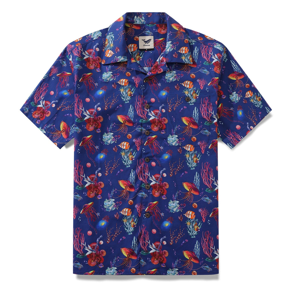 Hawaiian Shirt For Men SEA TREK Shirt Camp Collar 100% Cotton By Sylvia
