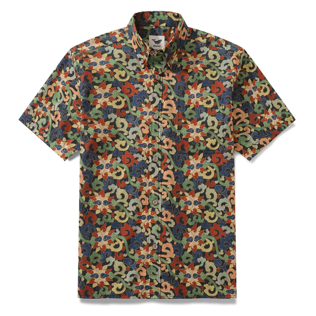 Men's Hawaiian Shirt Nightfall Garden Print Cotton Button-down Short Sleeve Aloha Shirt By Cigar