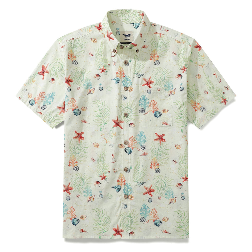 Hawaiian Shirt For Men Voices of the Shore Button-down Short Sleeve 100% Cotton Shirt By Seven