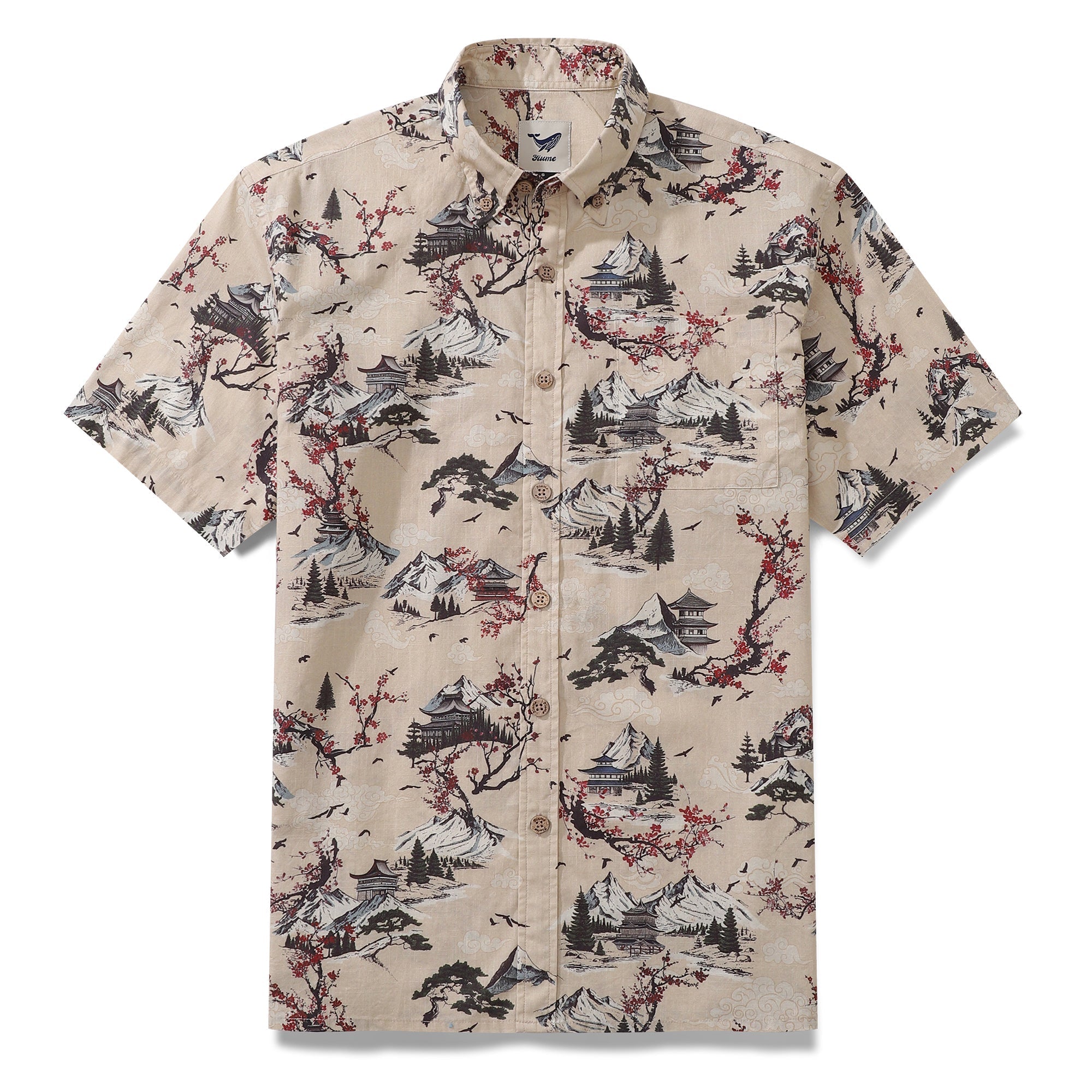 Men's Hawaiian Shirt Plum Blossom Print Cotton Button-down Short Sleeve Aloha Shirt By Yakima