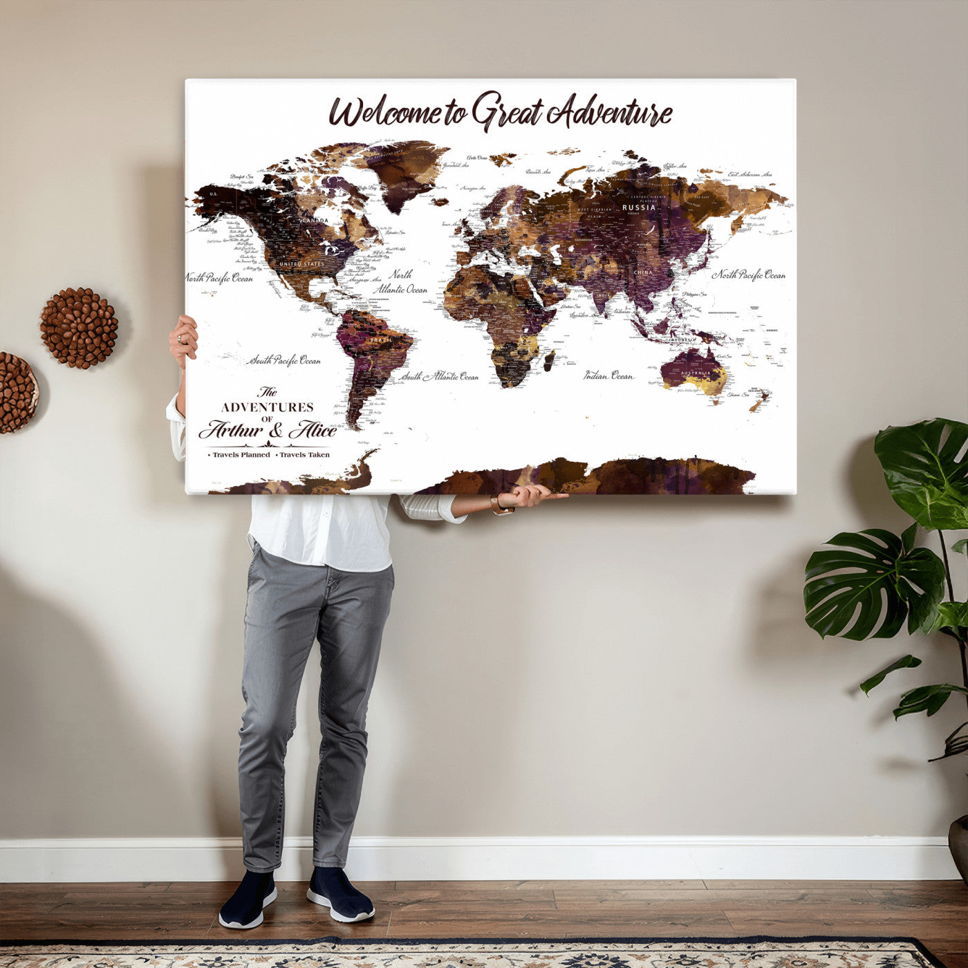 Custom Push Pin World Map Wall Art Canvas Print –