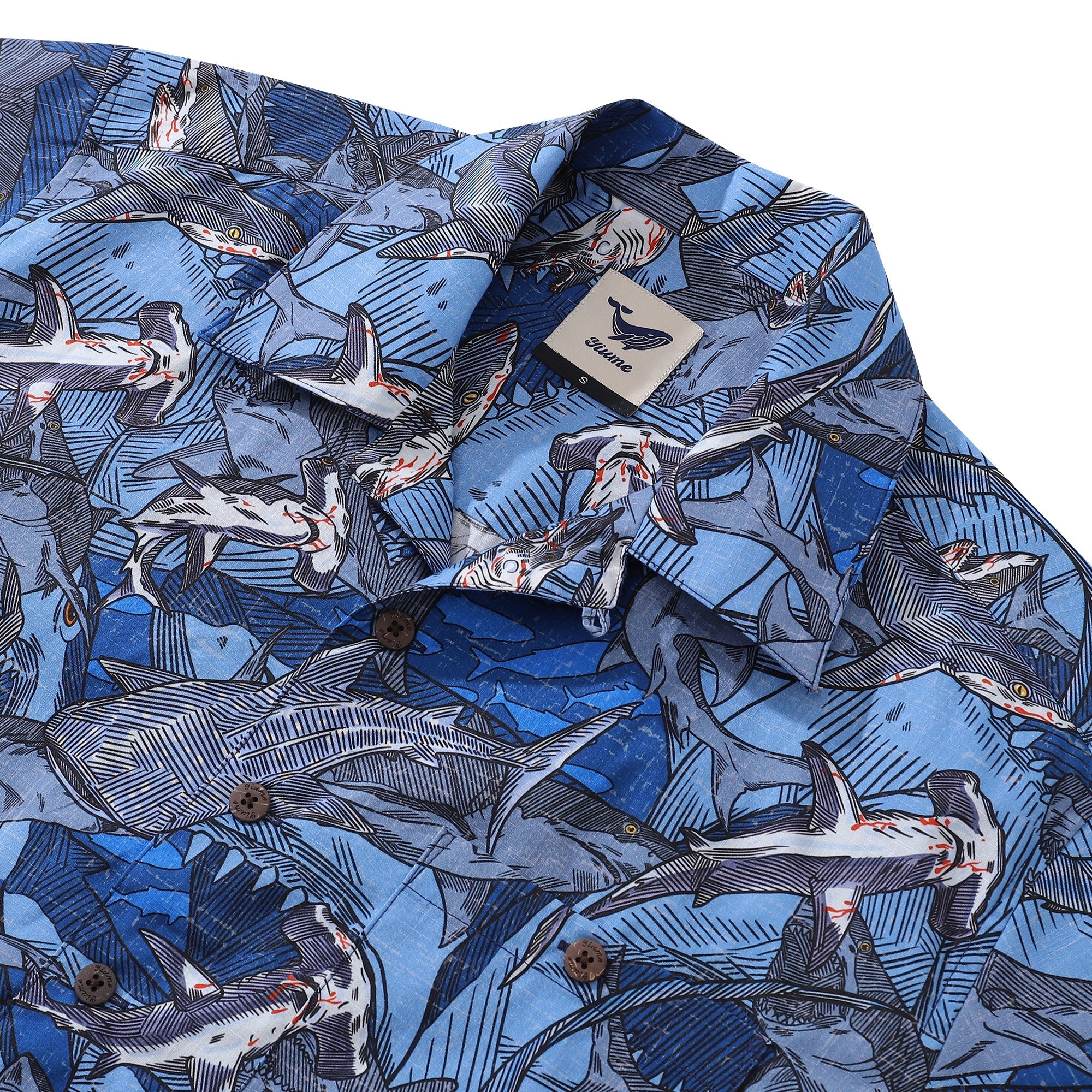 Hawaiian Shirt For Men Sharks in Schools Shirt Camp Collar 100% Cotton By Sun