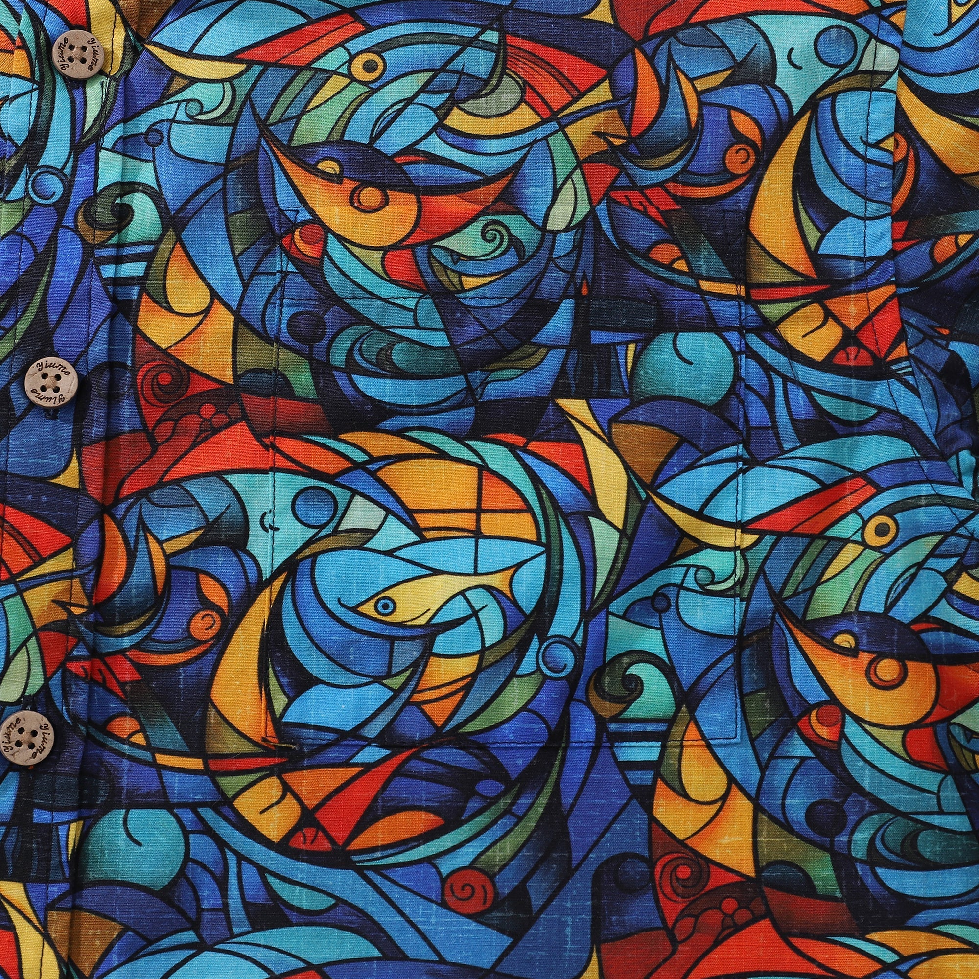 1960s Vintage Men's Hawaiian Shirt Cubism Print Cotton Button-down Short Sleeve Aloha Shirt By Sun