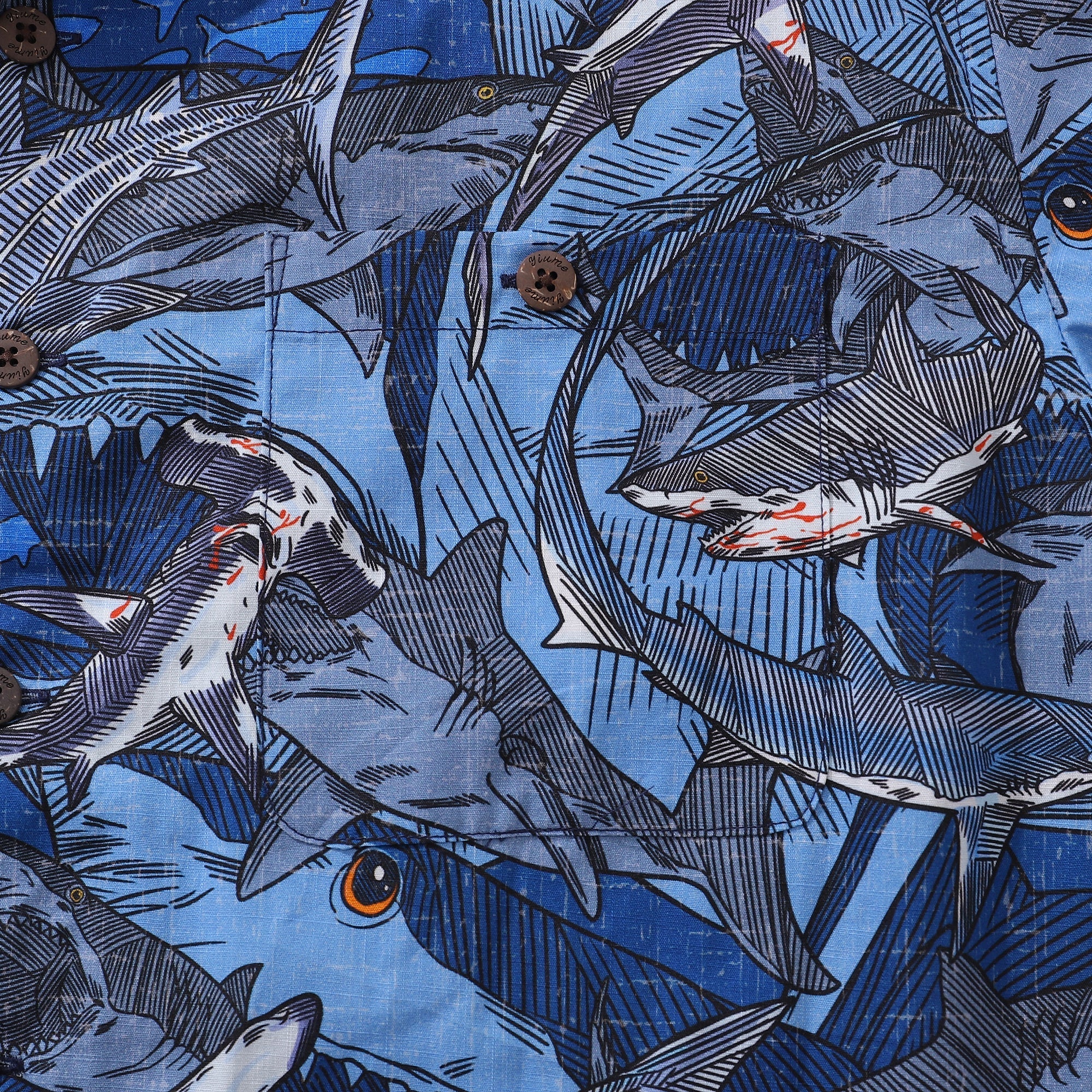Hawaiian Shirt For Men Sharks in Schools Shirt Camp Collar 100% Cotton By Sun