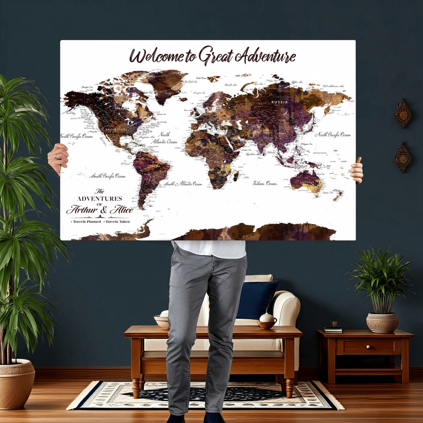 Custom Push Pin World Map Wall Art Canvas Print –