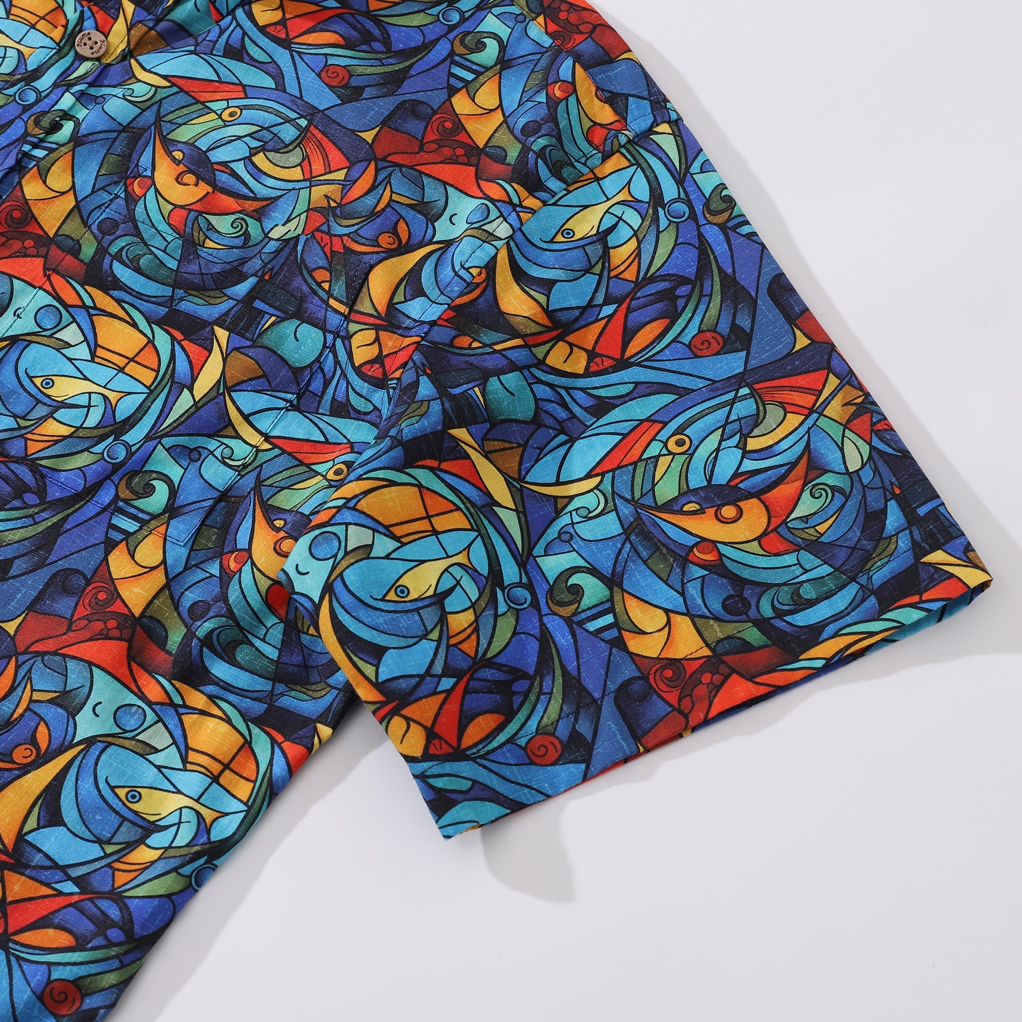 1960s Vintage Men's Hawaiian Shirt Cubism Print Cotton Button-down Short Sleeve Aloha Shirt By Sun