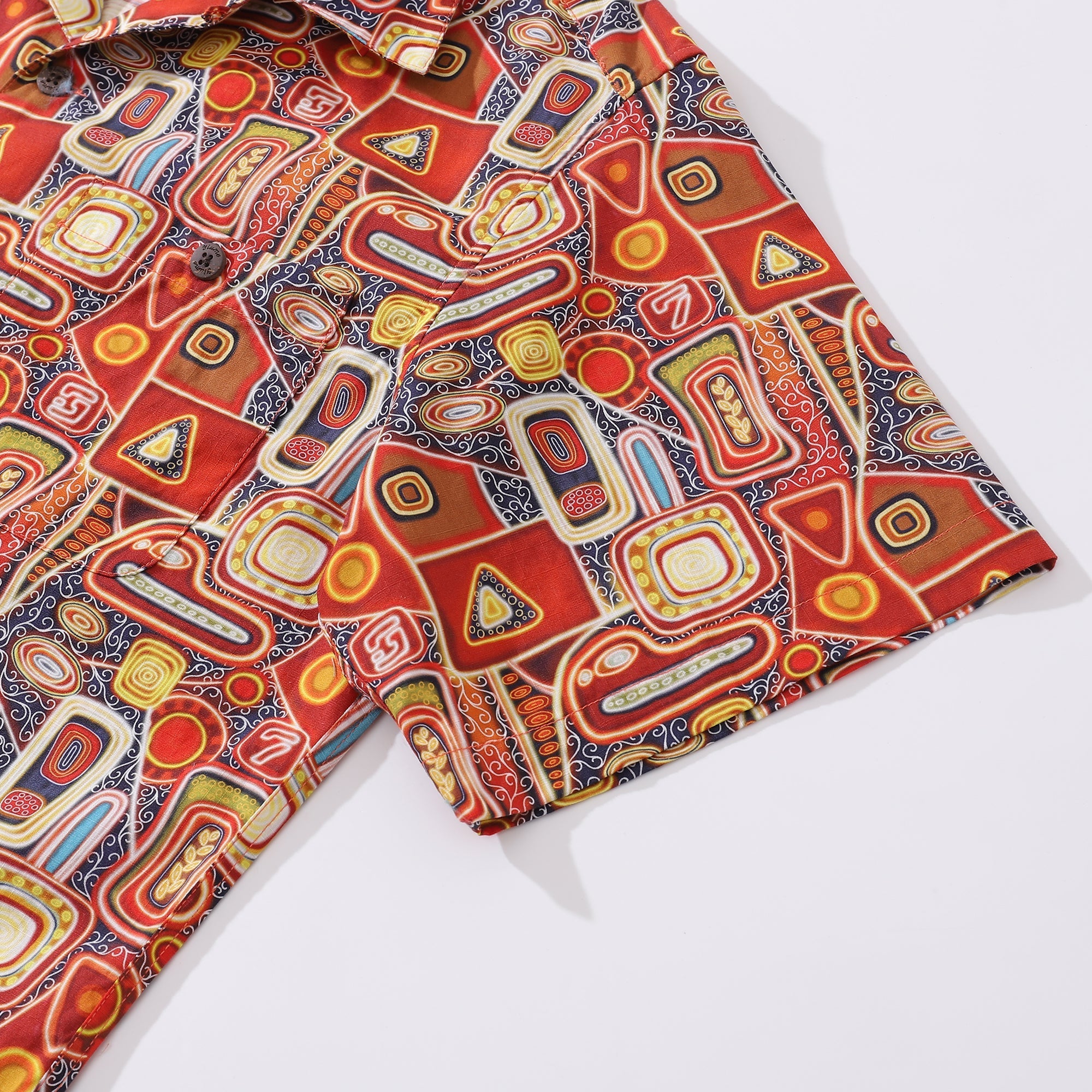 1970s Hawaiian Shirt For Men Artistic Conception Shirt Camp Collar 100% Cotton By Sun