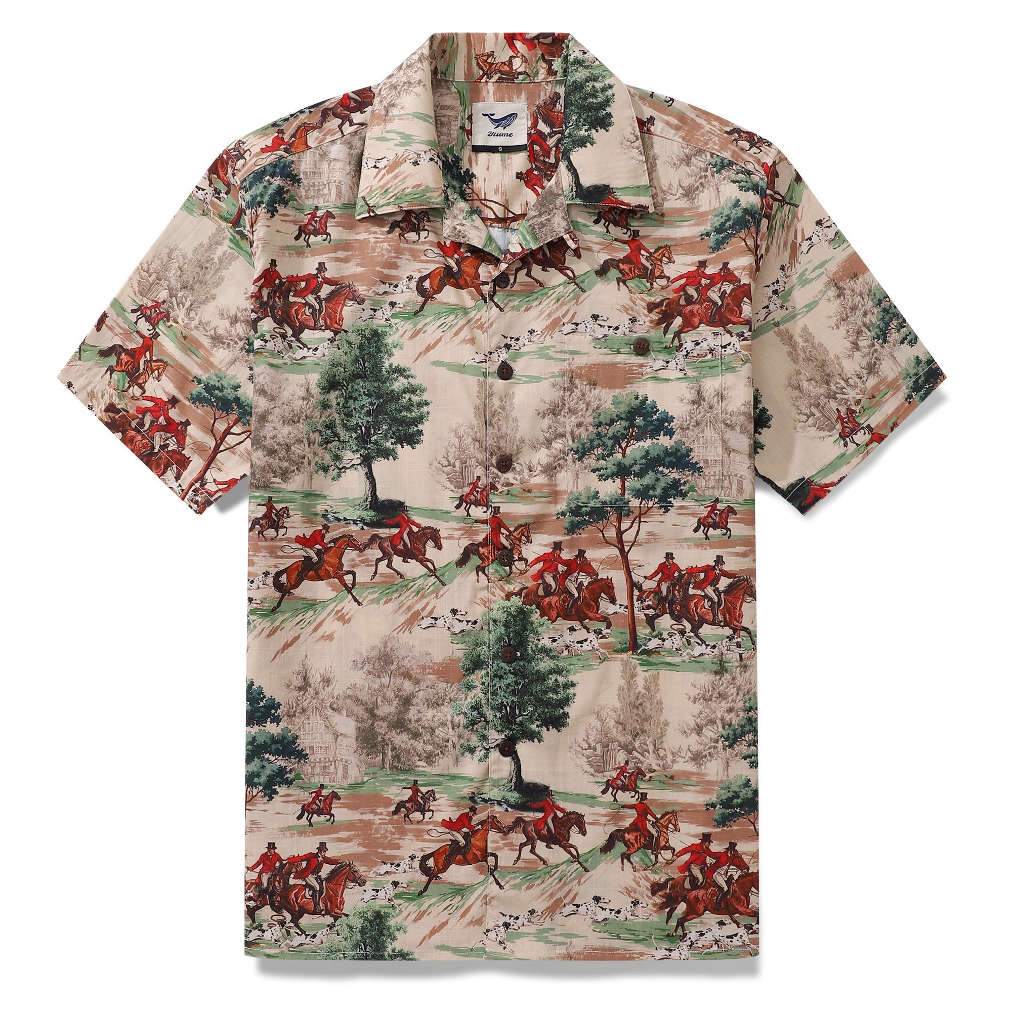 Hawaiian Shirt For Men Field Horse Racing Shirt Camp Collar 100% Cotton By Sherry
