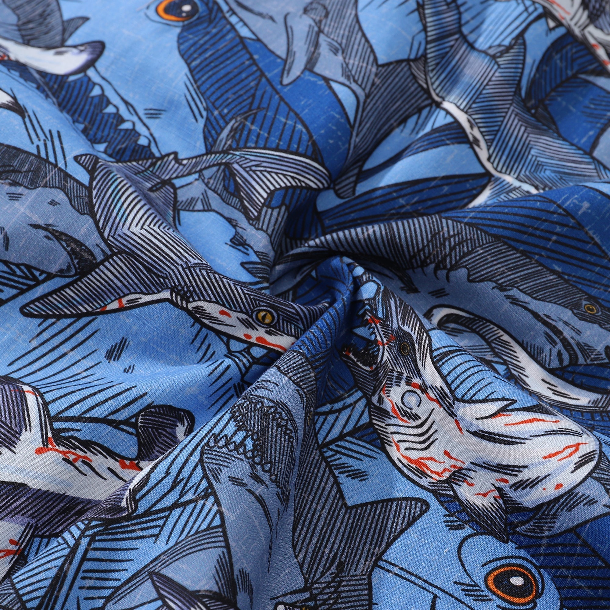 Hawaiian Shirt For Men Sharks in Schools Shirt Camp Collar 100% Cotton By Sun