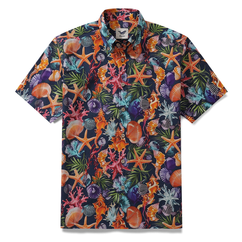 Hawaiian Shirt For Men Marine Life Carnival Button-down Short Sleeve 100% Cotton Shirt By Sun