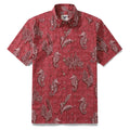Red Hawaiian Shirt For Men Seahorses Shirt Button-down Short Sleeve 100% Cotton Shirt By Sun