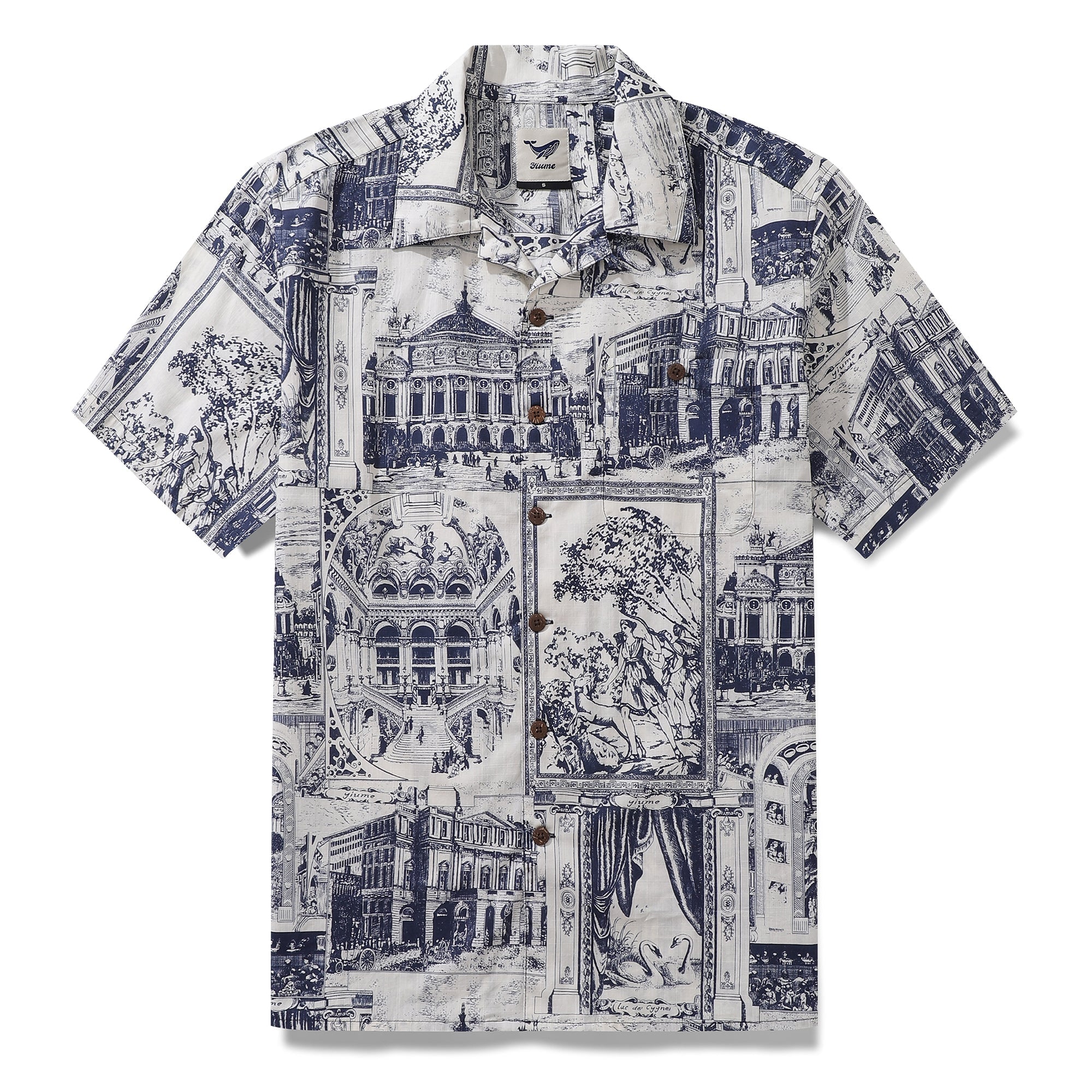 Hawaiian Shirt For Men Artistic Mark Print Shirt Camp Collar 100% Cotton By Yeti