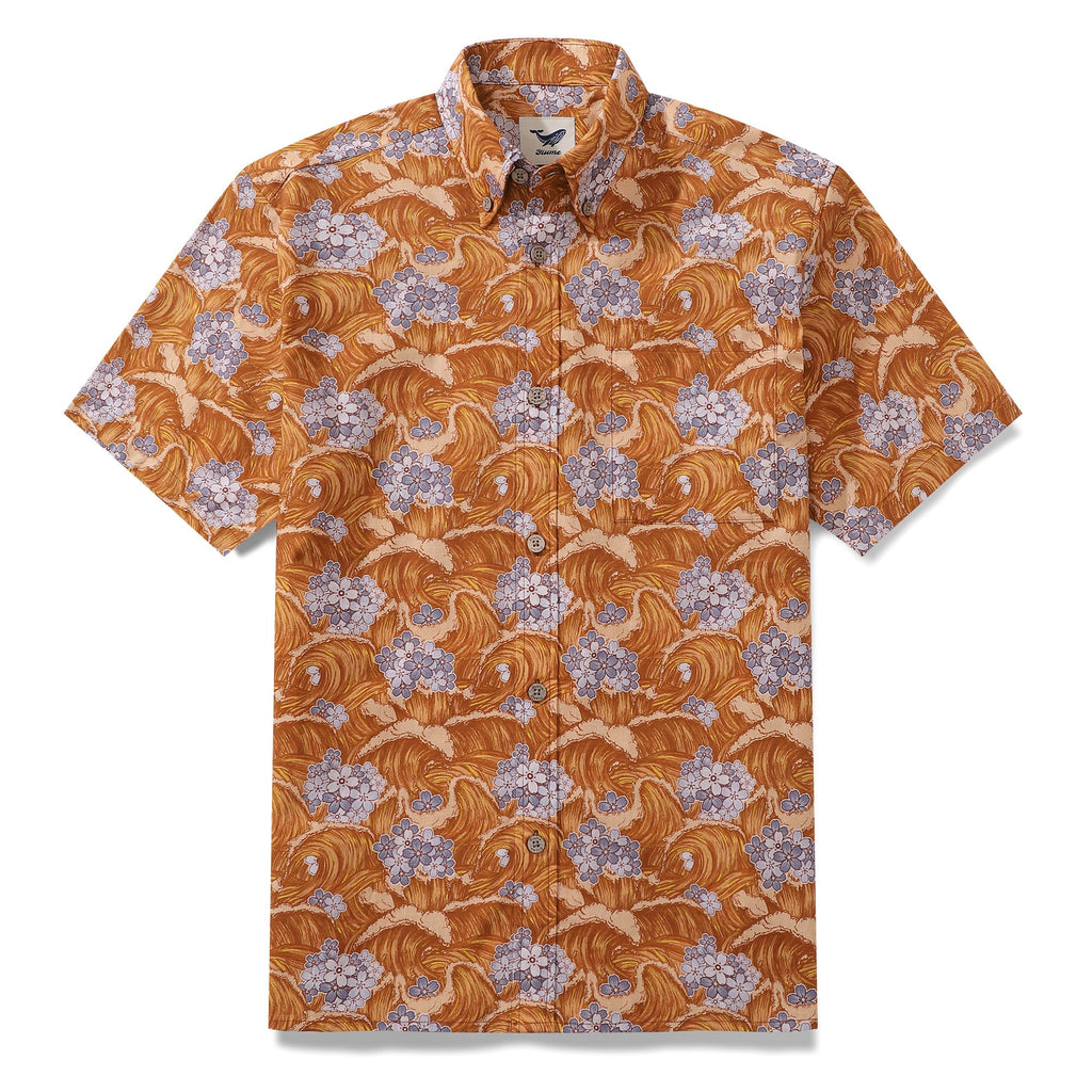 Men's Hawaiian Shirt Sakura Sea Print Cotton Button-down Short Sleeve Aloha Shirt By Yakima
