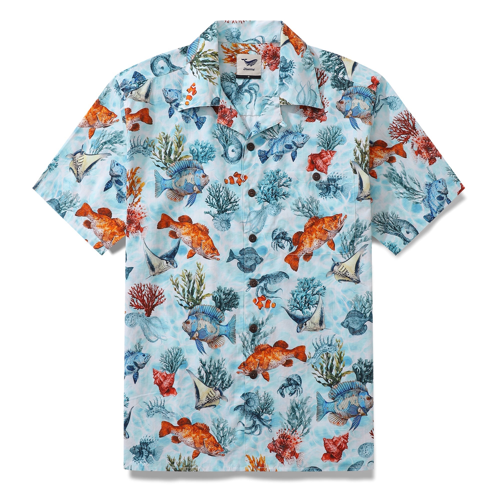 Bluey Hawaiian Shirt For Men Fish Shirt Camp Collar 100% Cotton Shirt By Sun