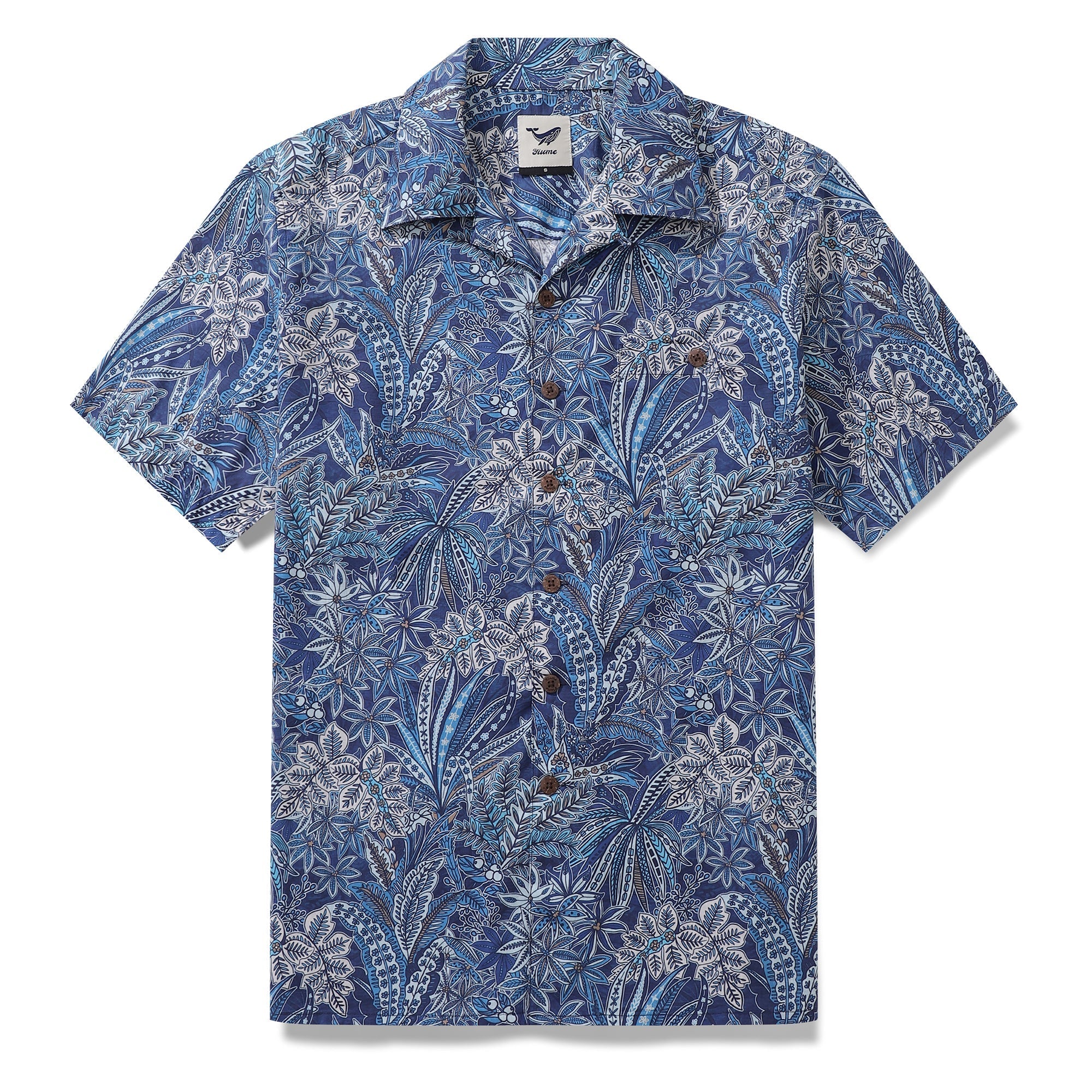 Hawaiian Shirt For Men Tropical Blues Print Shirt Camp Collar 100% Cotton Shirt By Cigar