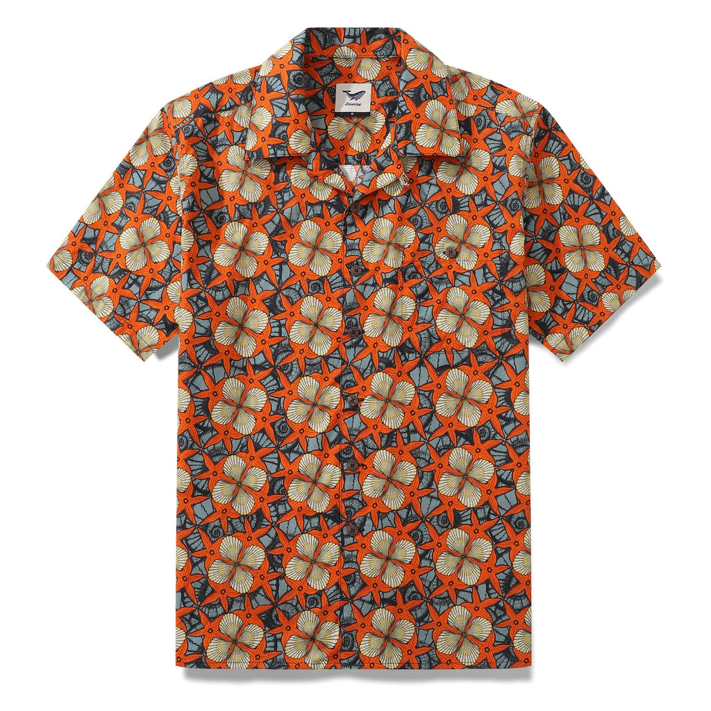 1940s Vintage Hawaiian Shirt For Men Starfish and Shells Shirt 100% Cotton By Yakima