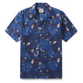 Dark Blue Hawaiian Shirt For Men Peony Shirt Camp Collar 100% Cotton Shirt By Seven