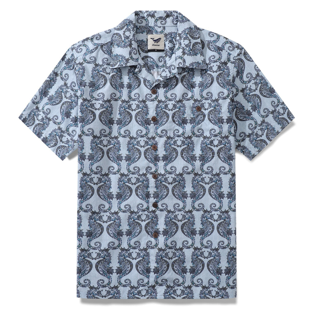 Summer Hawaiian Shirt For Men Smile of the Sea Print Shirt Camp Collar 100% Cotton By Cigar