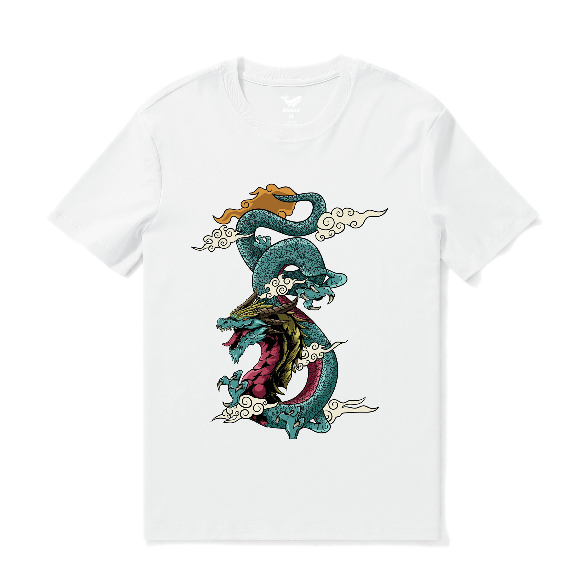 Hawaiian Tee For Men Dragon Soars Tee Crew Neck 100% Cotton - WHITE By Shawn