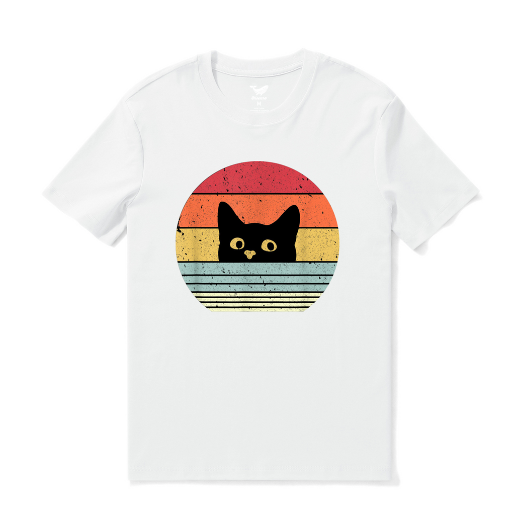 Hawaiian Tee For Men Retro Cute Cat Tee Crew Neck 100% Cotton - WHITE By Shawn