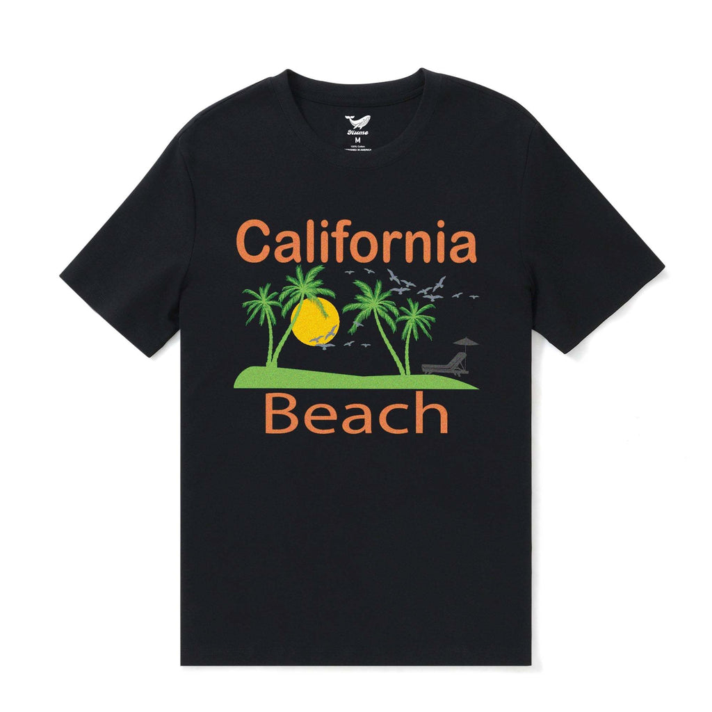 Hawaiian Tee For Men California Beach Tee Crew Neck 100% Cotton -BLACK By Shawn