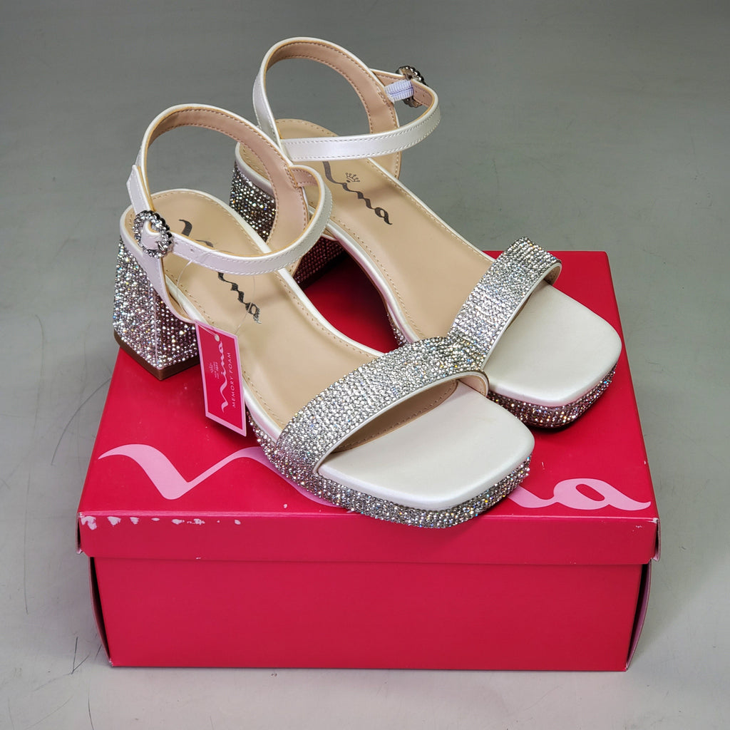 NINA Marysol Dress Sandals Girls SZ 1 M White Smooth / Stones K200652