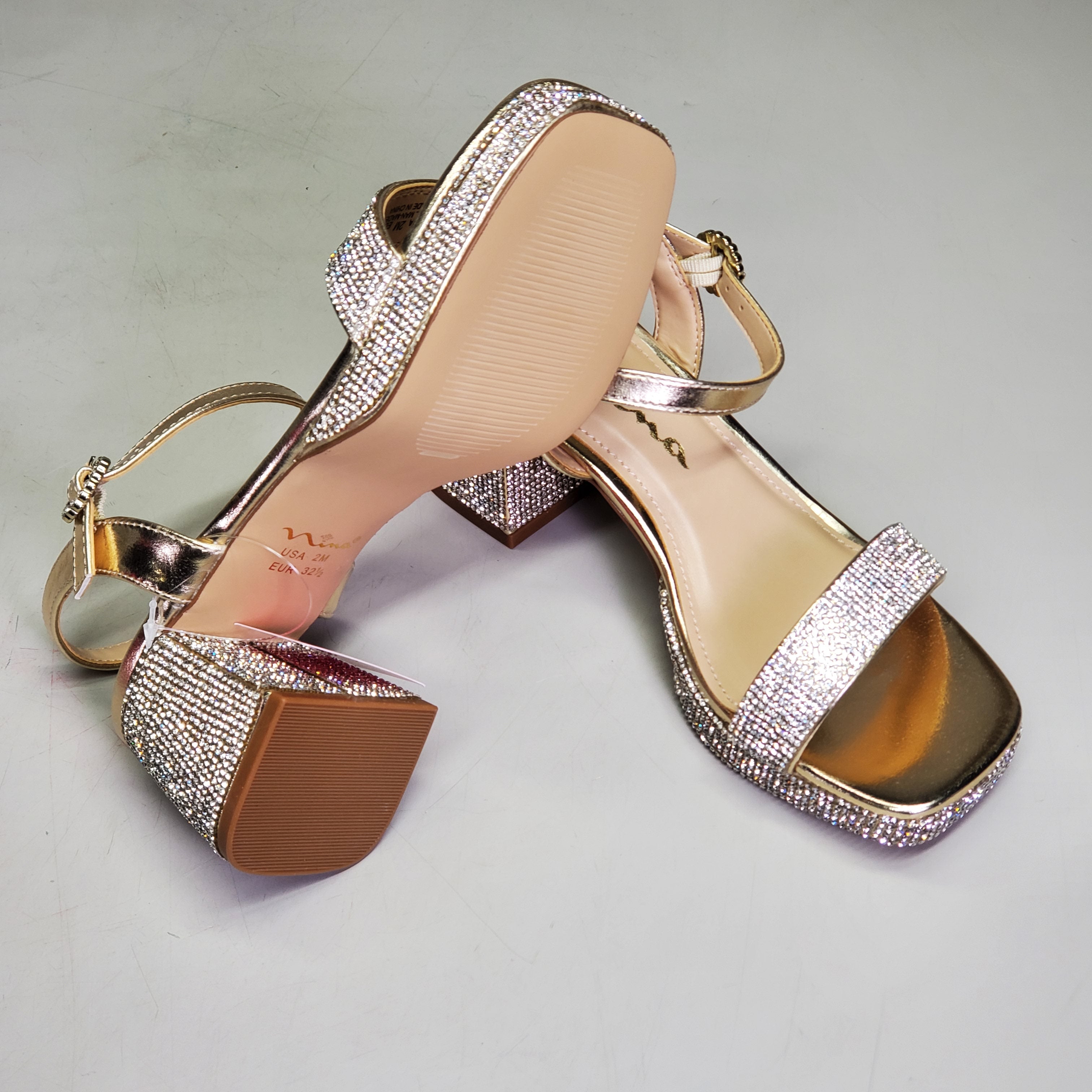 NINA Marysol Dress Sandals Girls SZ 2 M Gold Metal / Stones K200560