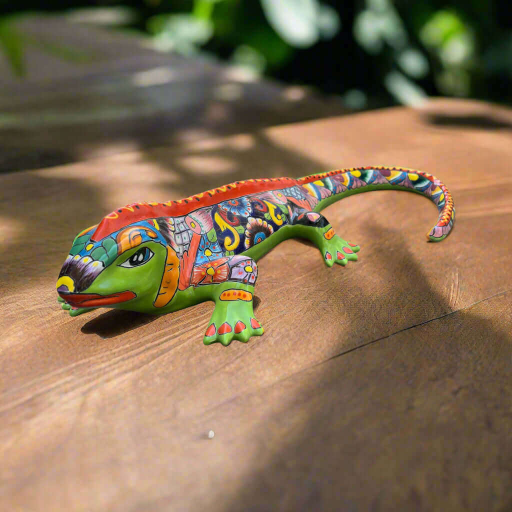 Extra Large Talavera Iguana Statue | Hand-Painted Mexican Ceramic Art