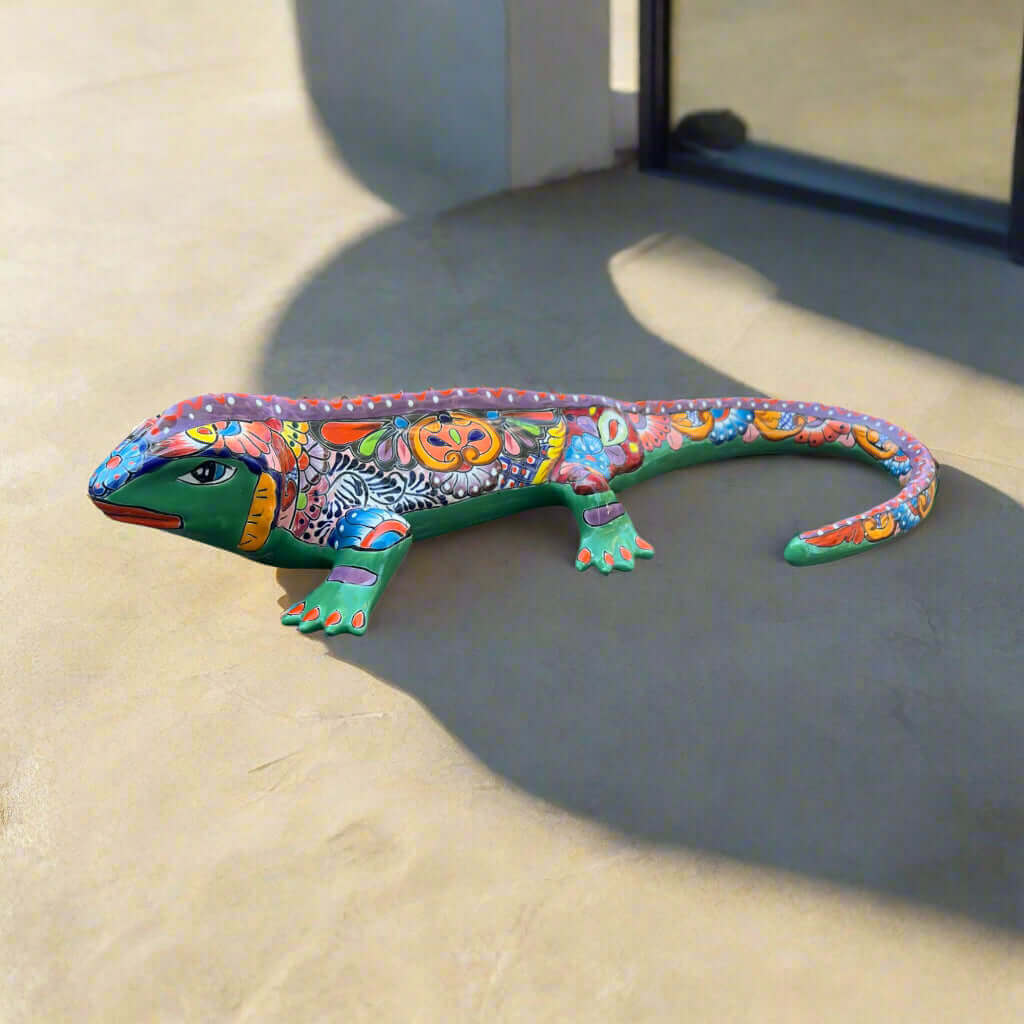 Extra Large Talavera Iguana Statue | Hand-Painted Mexican Ceramic Art