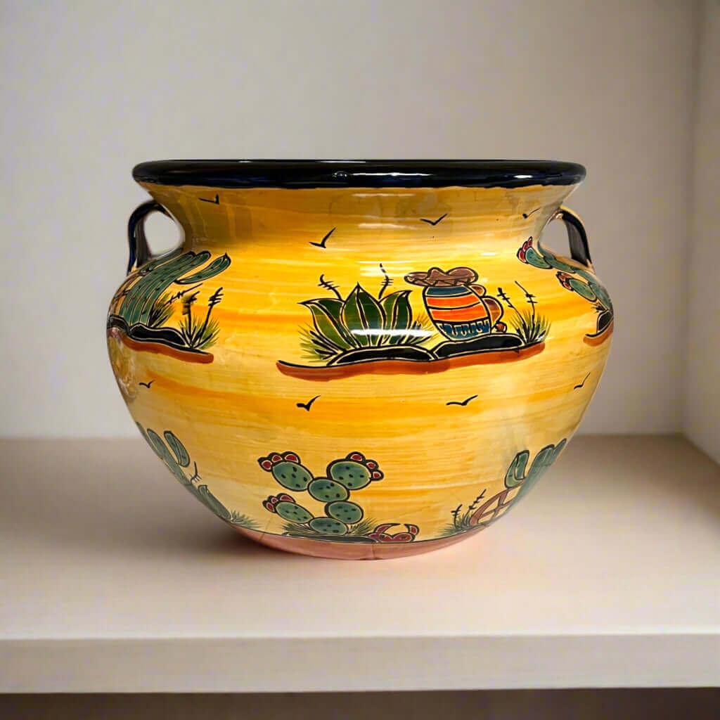 Extra Large Talavera Flower Pot | Hand-Painted Desert Design Planter