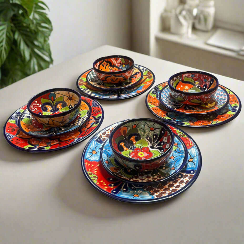 12-Piece Talavera Dinnerware Set | Mexican Ceramic Plates & Bowls