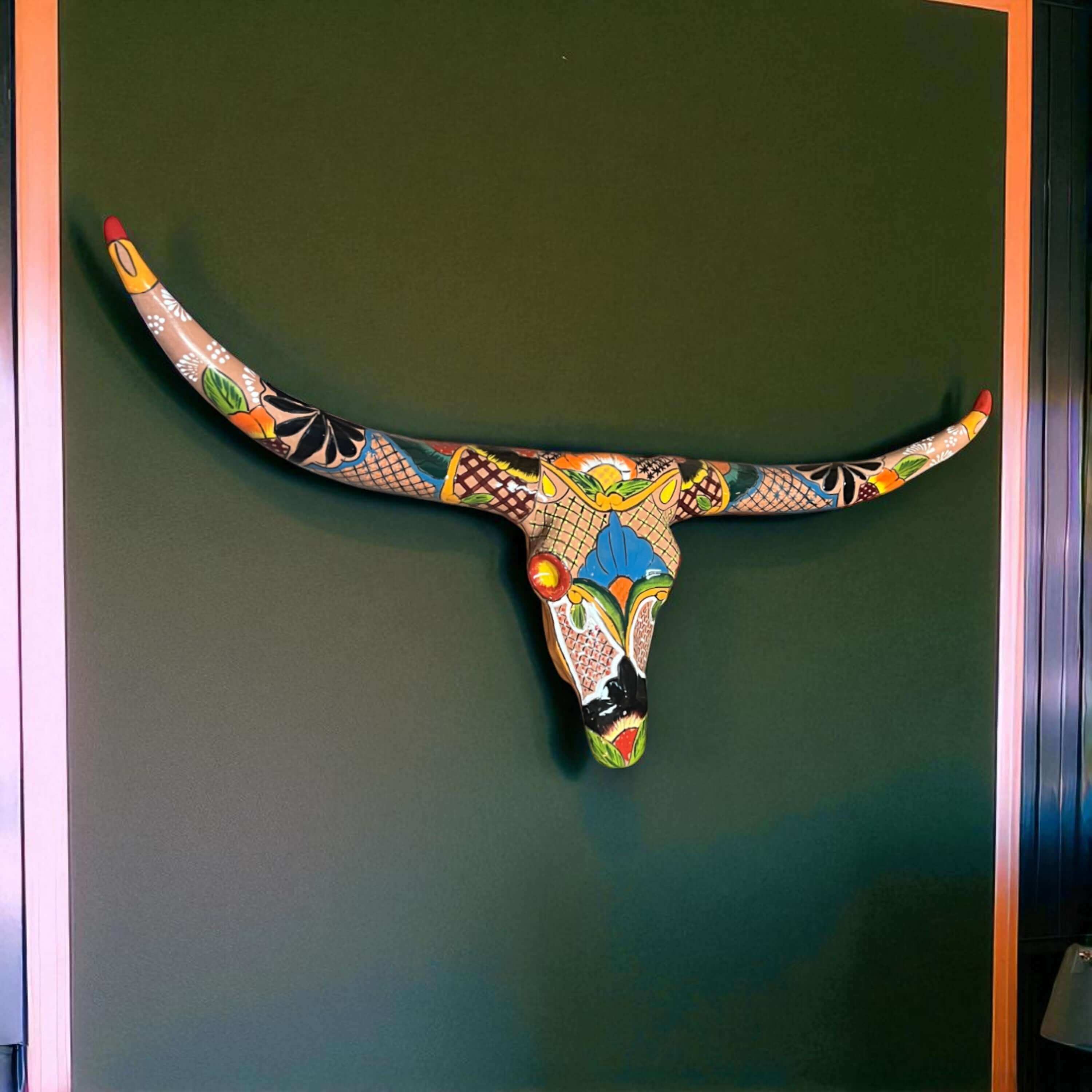 Talavera Longhorn Skull | Handmade Mexican Bull Wall Art